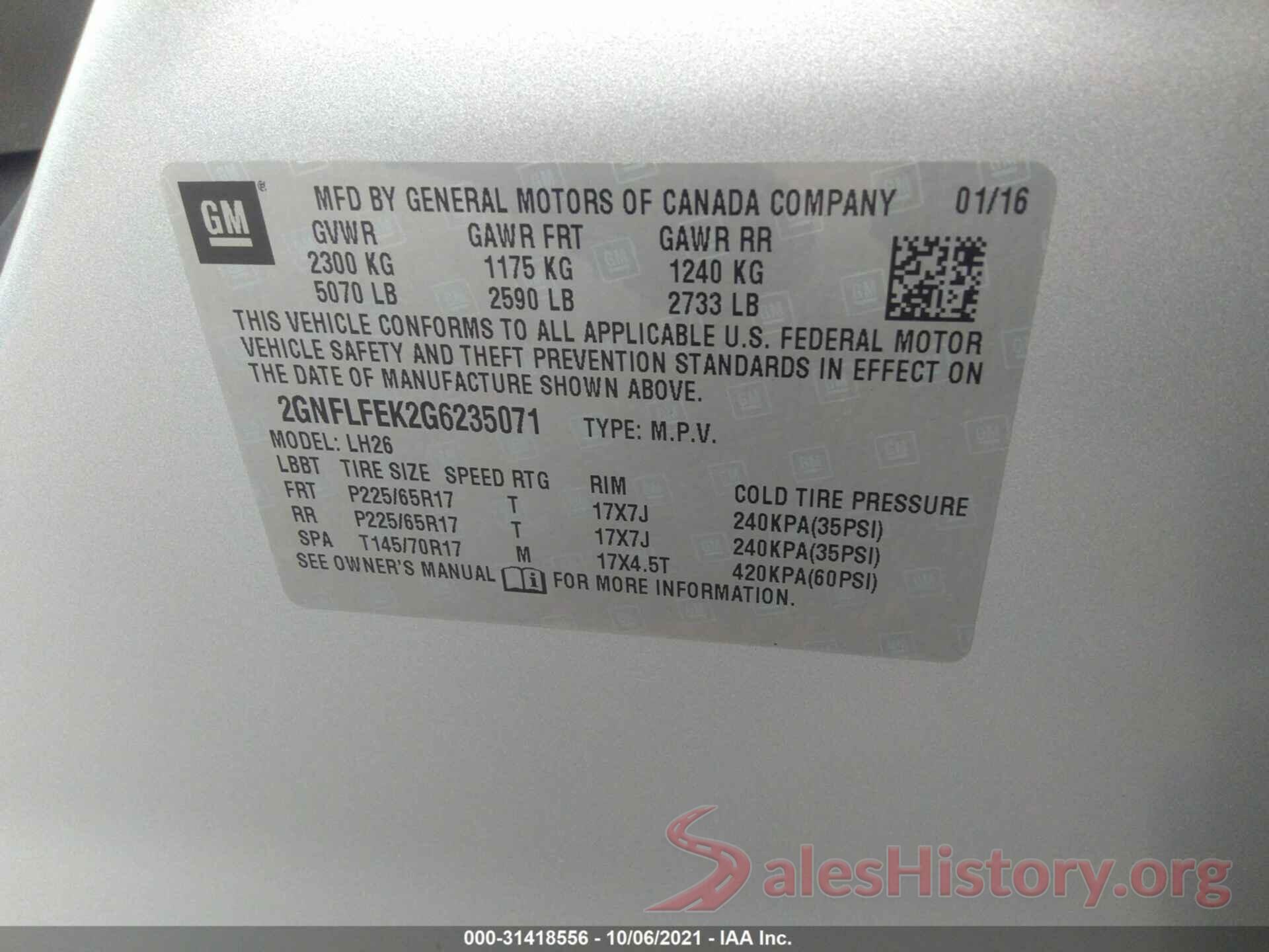 2GNFLFEK2G6235071 2016 CHEVROLET EQUINOX