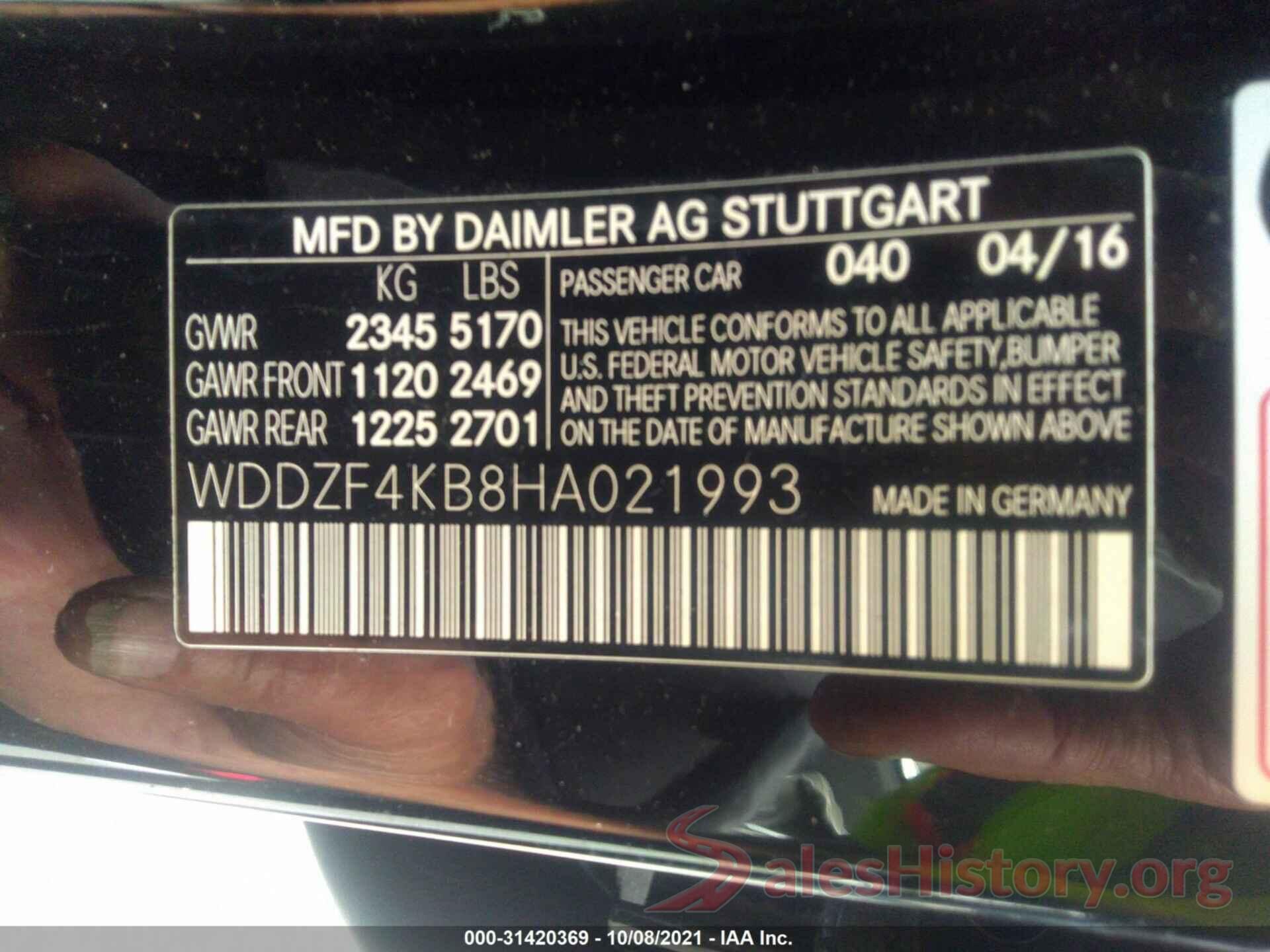 WDDZF4KB8HA021993 2017 MERCEDES-BENZ E-CLASS