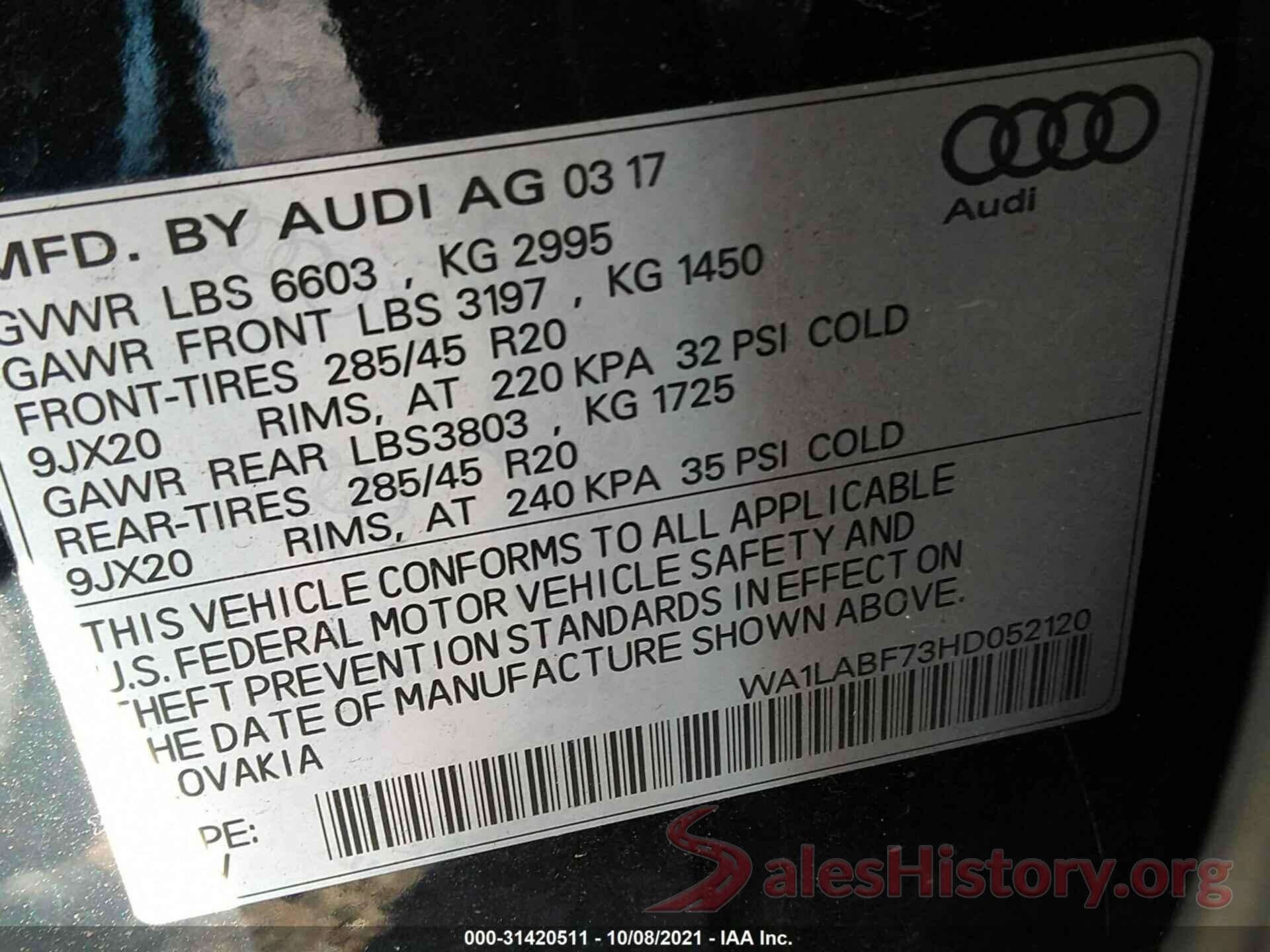 WA1LABF73HD052120 2017 AUDI Q7