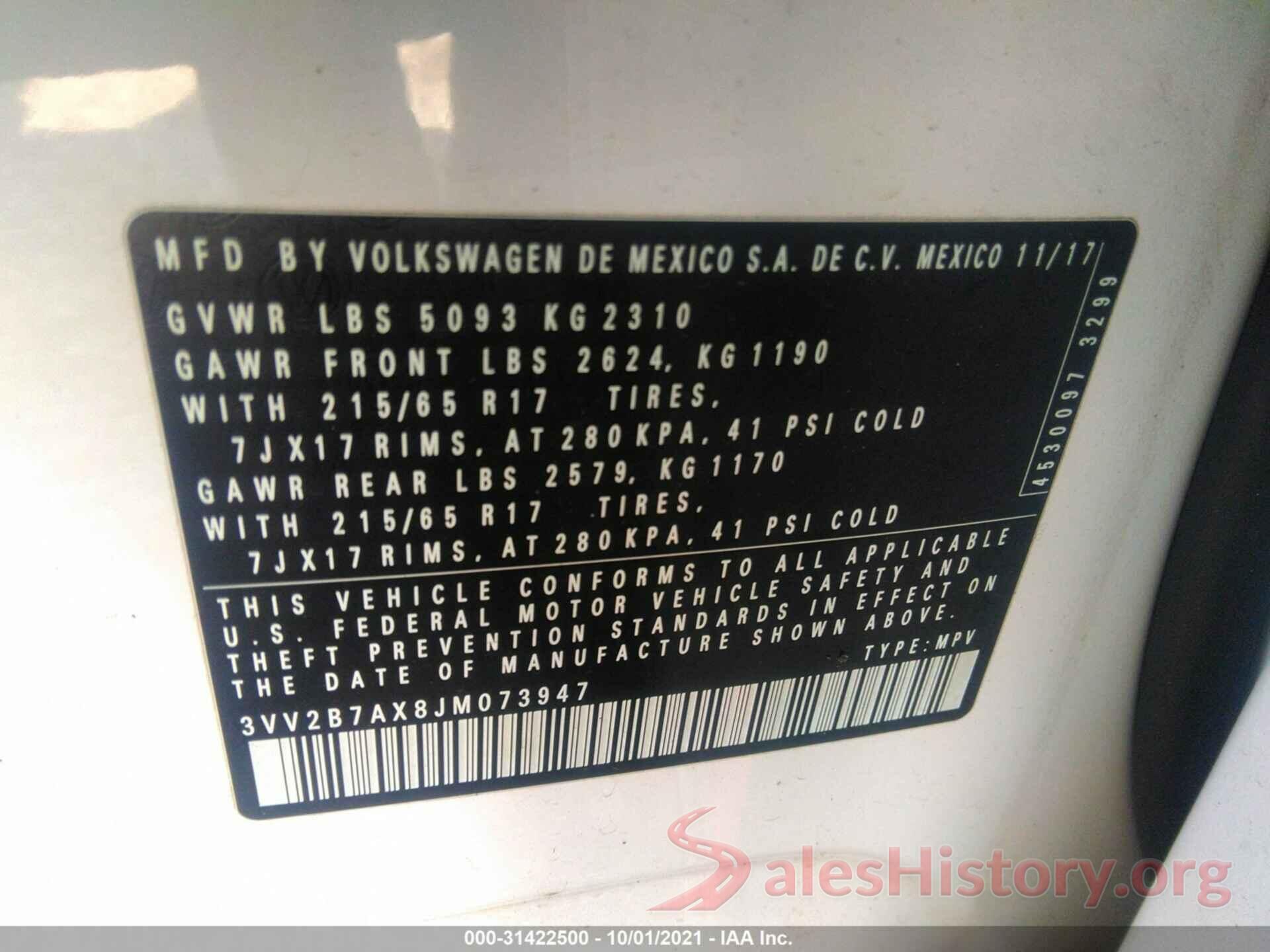 3VV2B7AX8JM073947 2018 VOLKSWAGEN TIGUAN