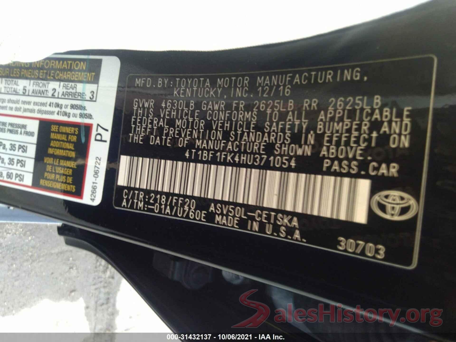 4T1BF1FK4HU371054 2017 TOYOTA CAMRY