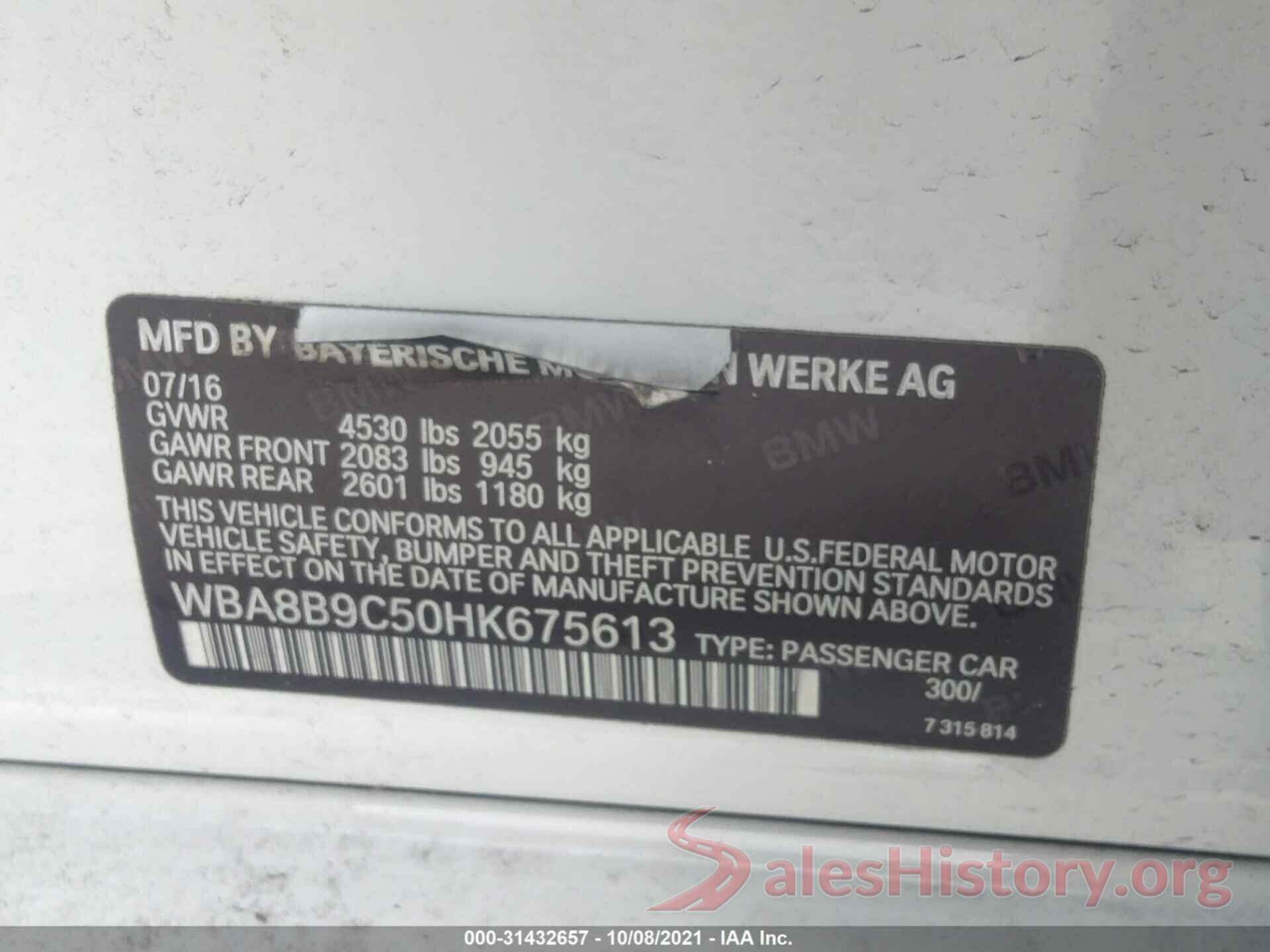 WBA8B9C50HK675613 2017 BMW 3 SERIES