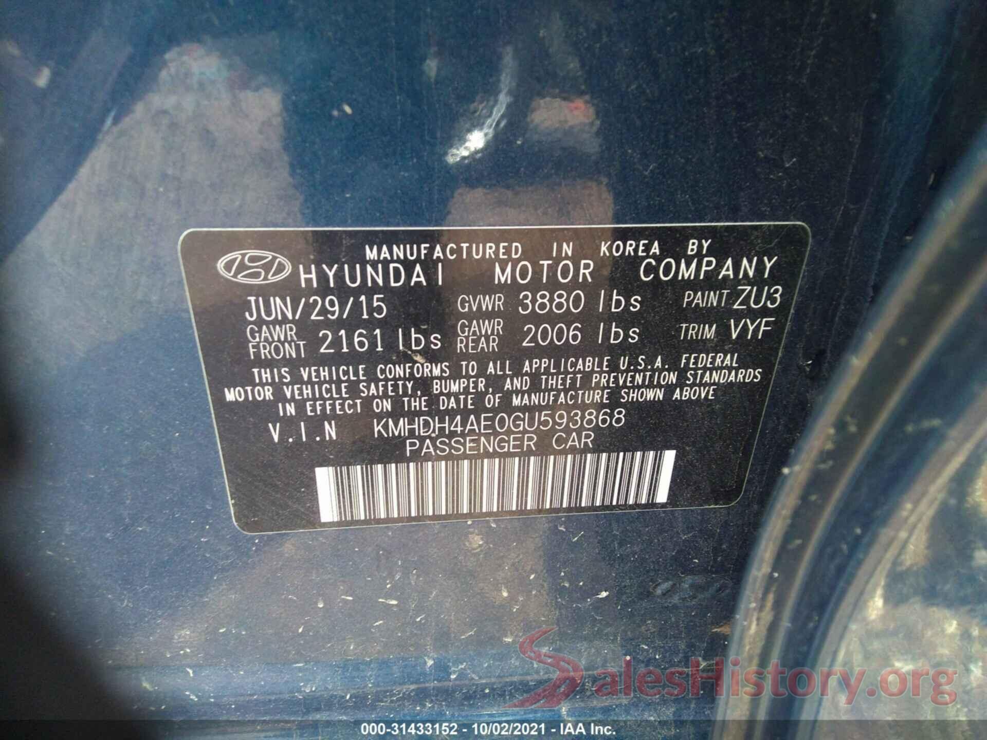 KMHDH4AE0GU593868 2016 HYUNDAI ELANTRA