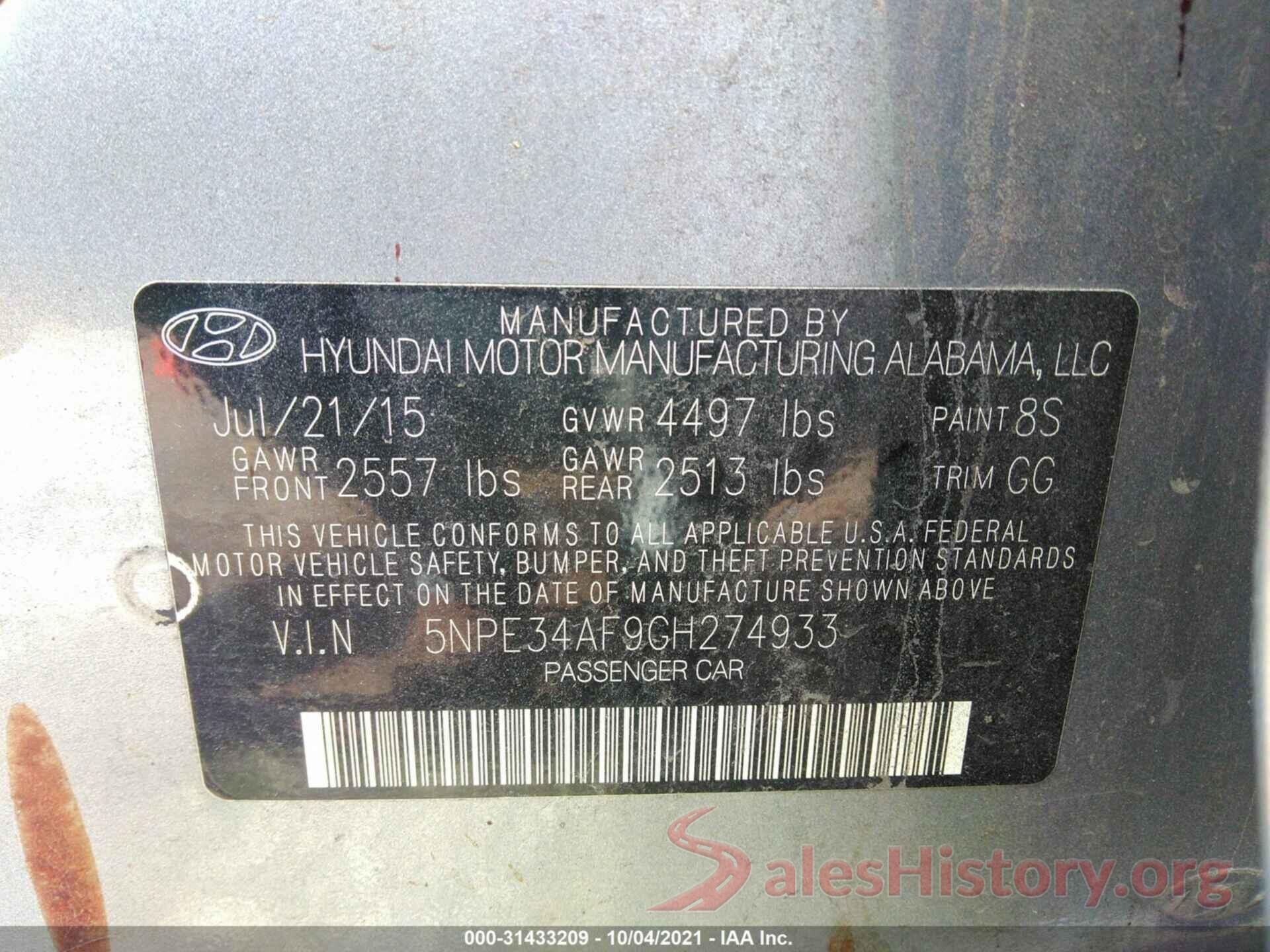 5NPE34AF9GH274933 2016 HYUNDAI SONATA