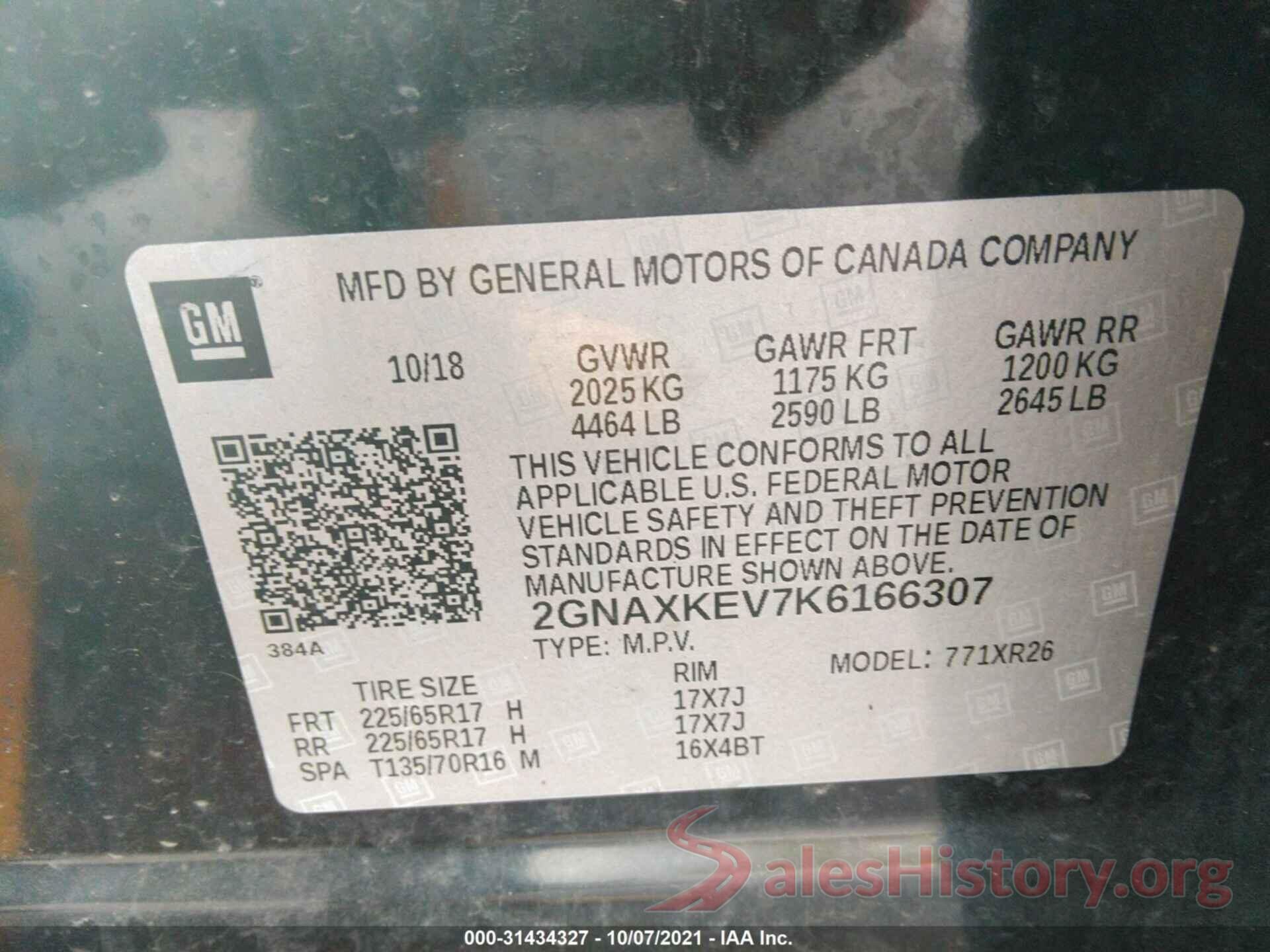 2GNAXKEV7K6166307 2019 CHEVROLET EQUINOX