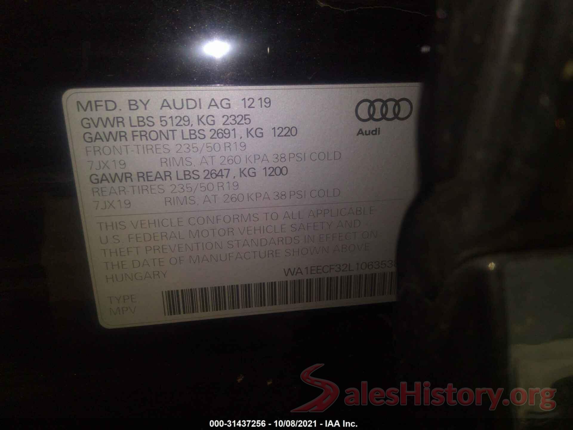 WA1EECF32L1063538 2020 AUDI Q3