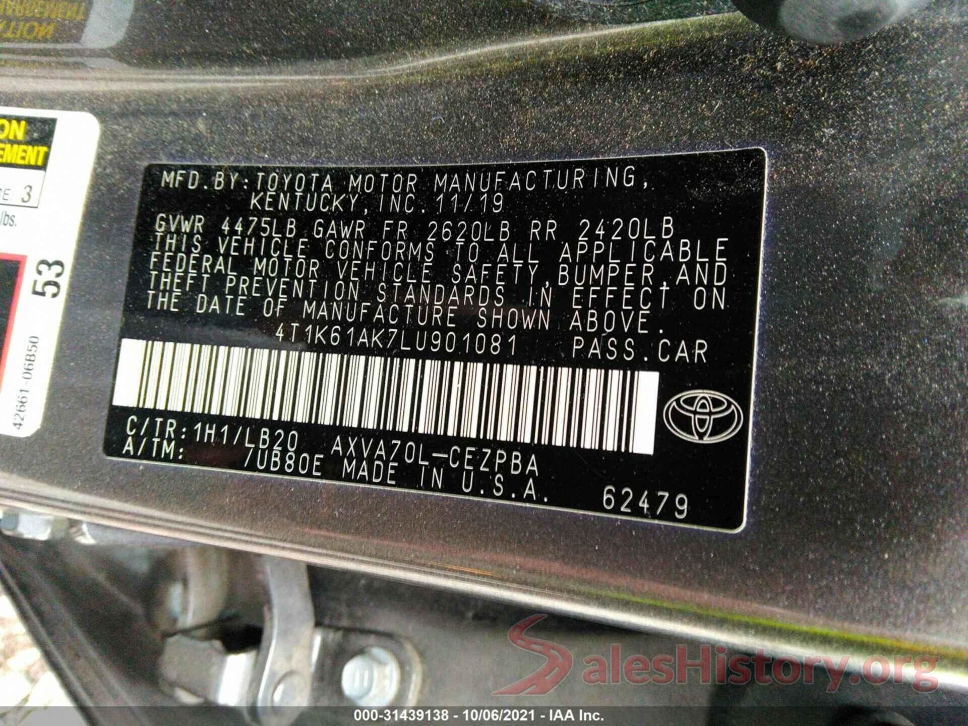 4T1K61AK7LU901081 2020 TOYOTA CAMRY