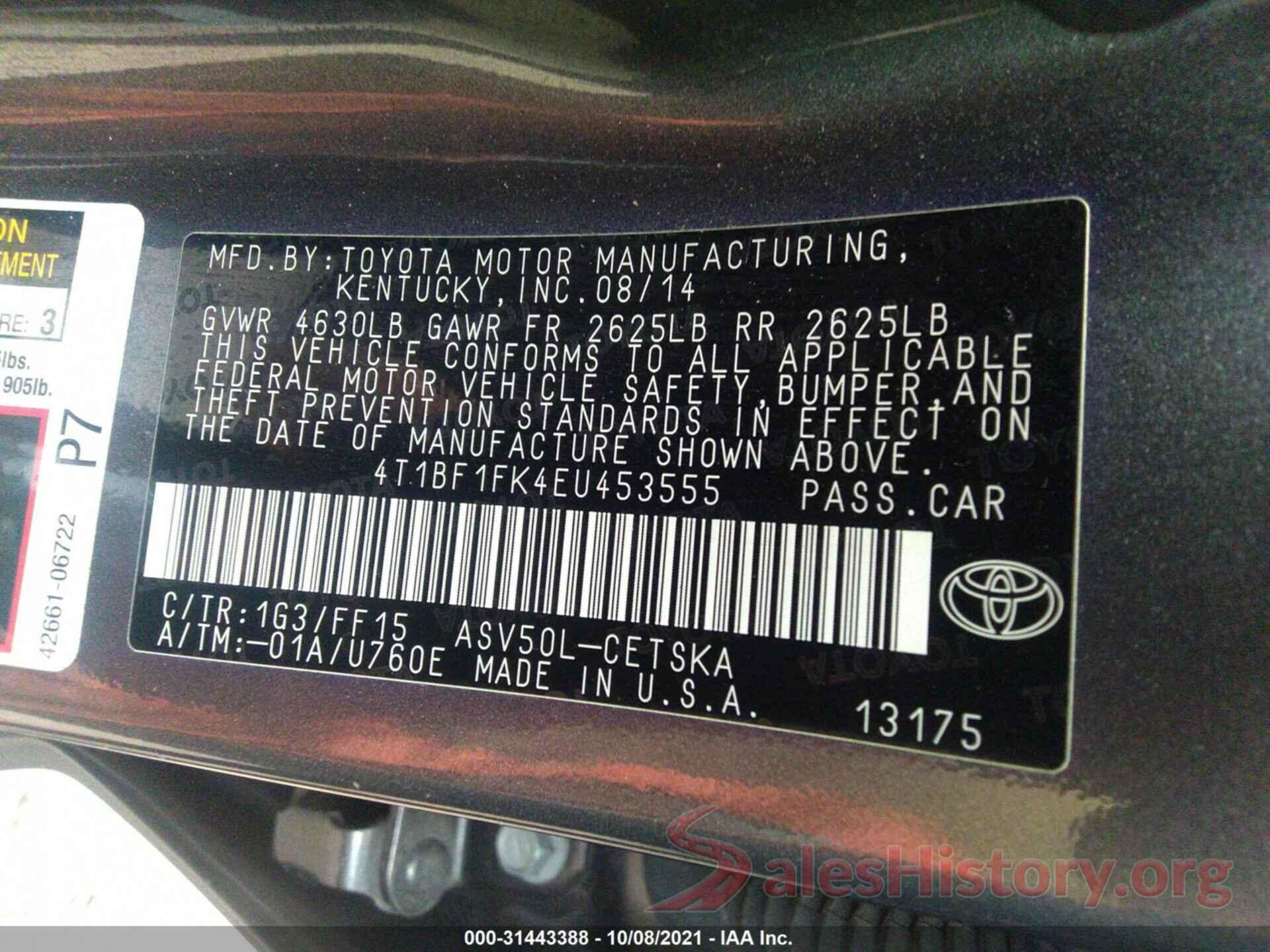 4T1BF1FK4EU453555 2014 TOYOTA CAMRY