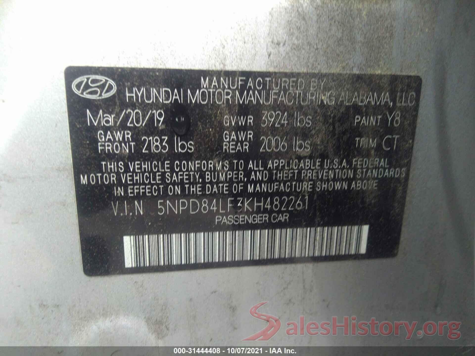 5NPD84LF3KH482261 2019 HYUNDAI ELANTRA