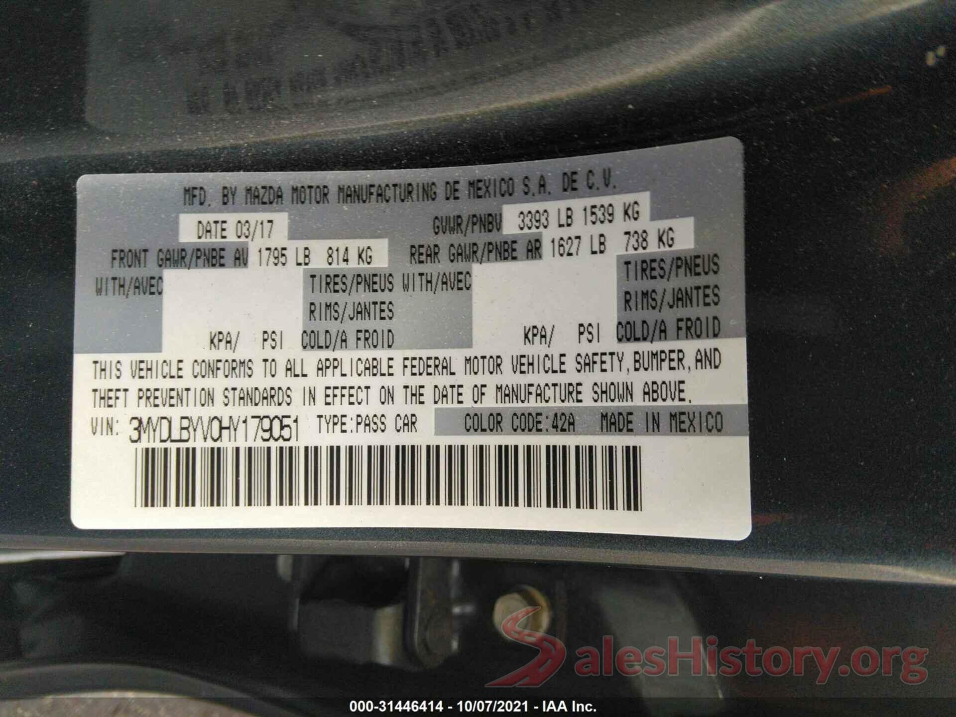 3MYDLBYV0HY179051 2017 TOYOTA YARIS IA