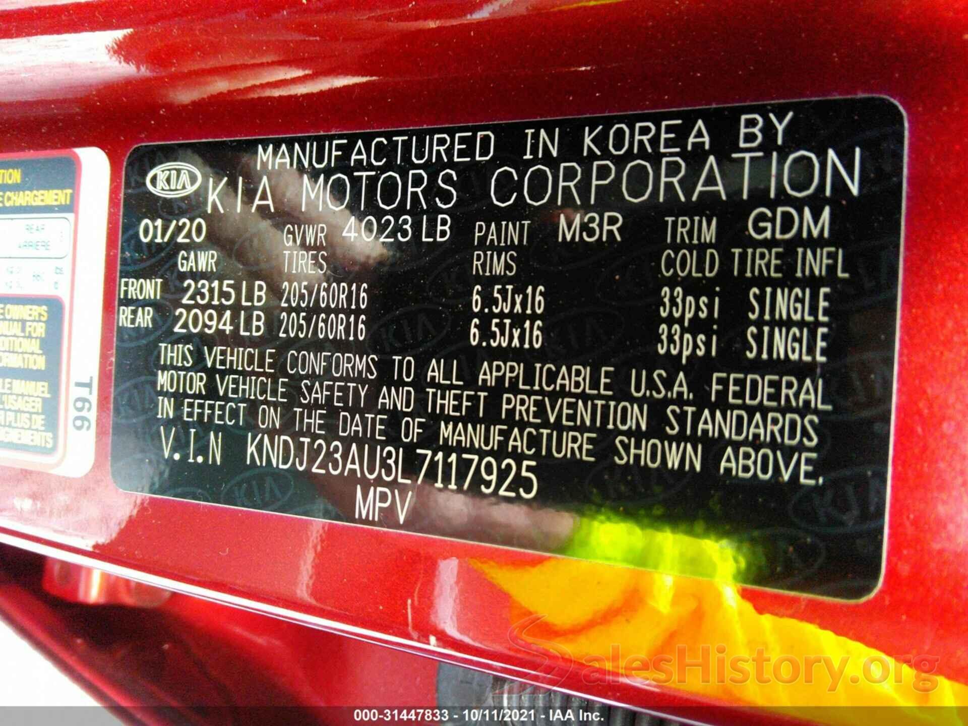 KNDJ23AU3L7117925 2020 KIA SOUL