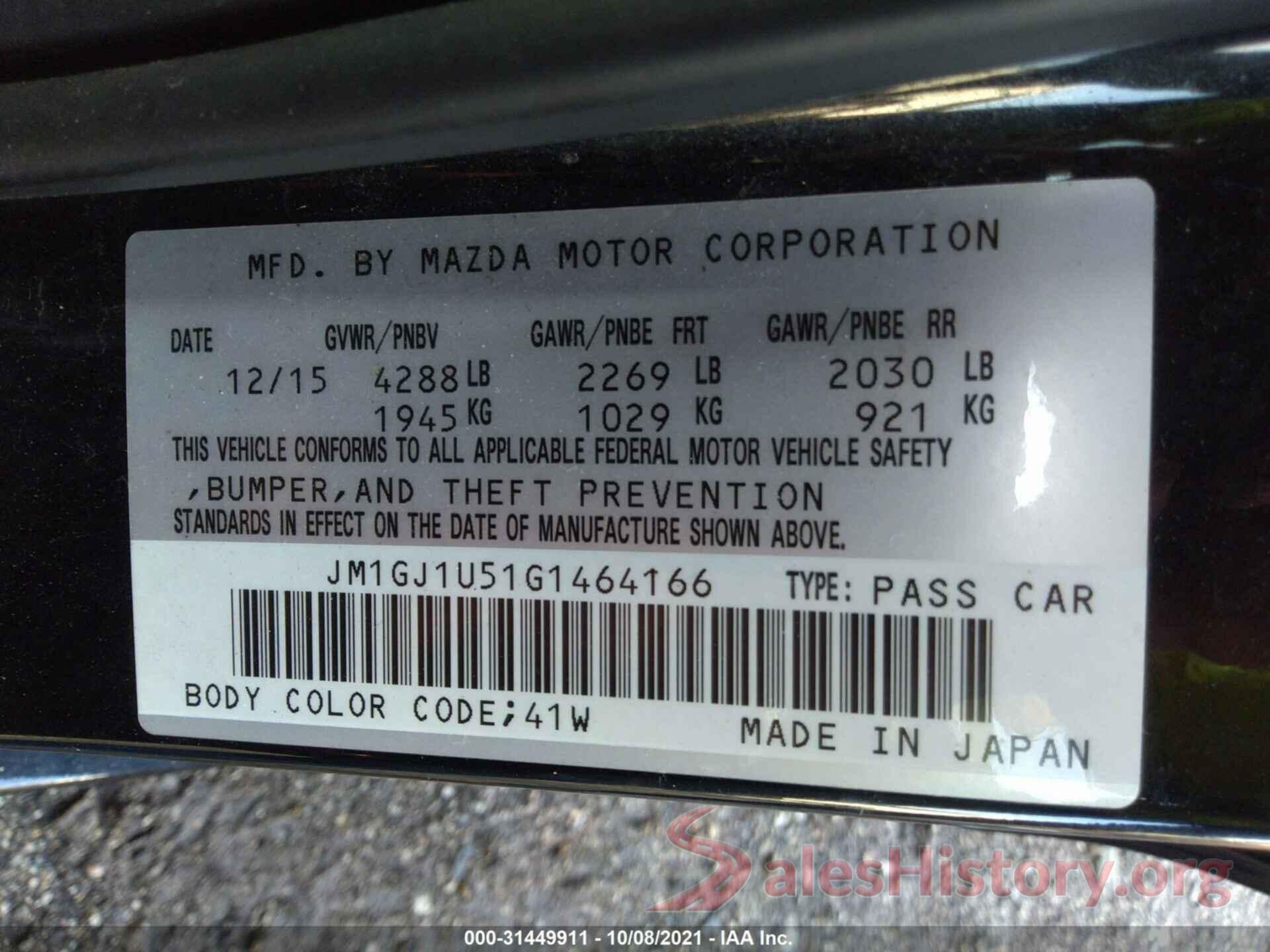 JM1GJ1U51G1464166 2016 MAZDA MAZDA6