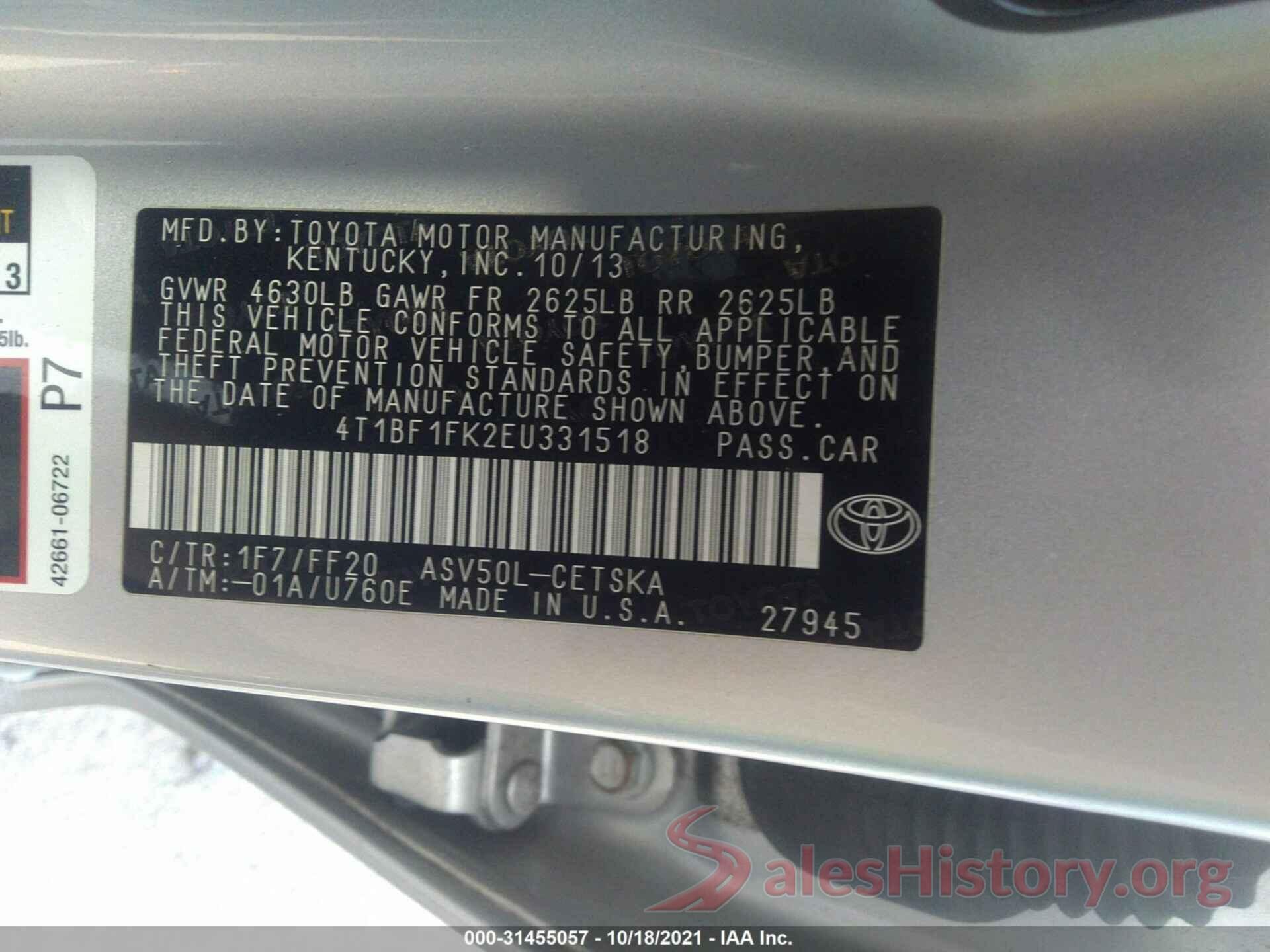 4T1BF1FK2EU331518 2014 TOYOTA CAMRY