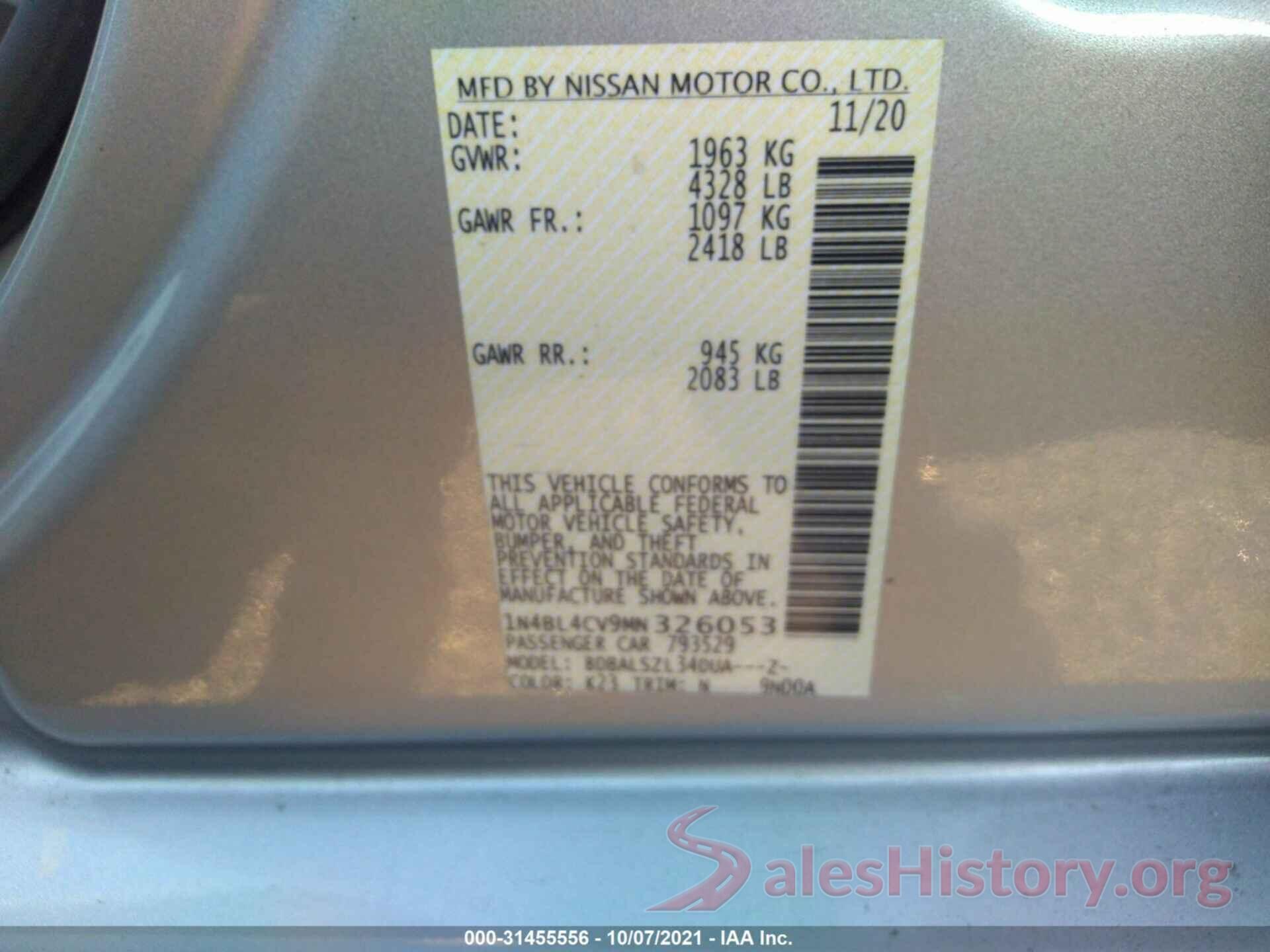 1N4BL4CV9MN326053 2021 NISSAN ALTIMA