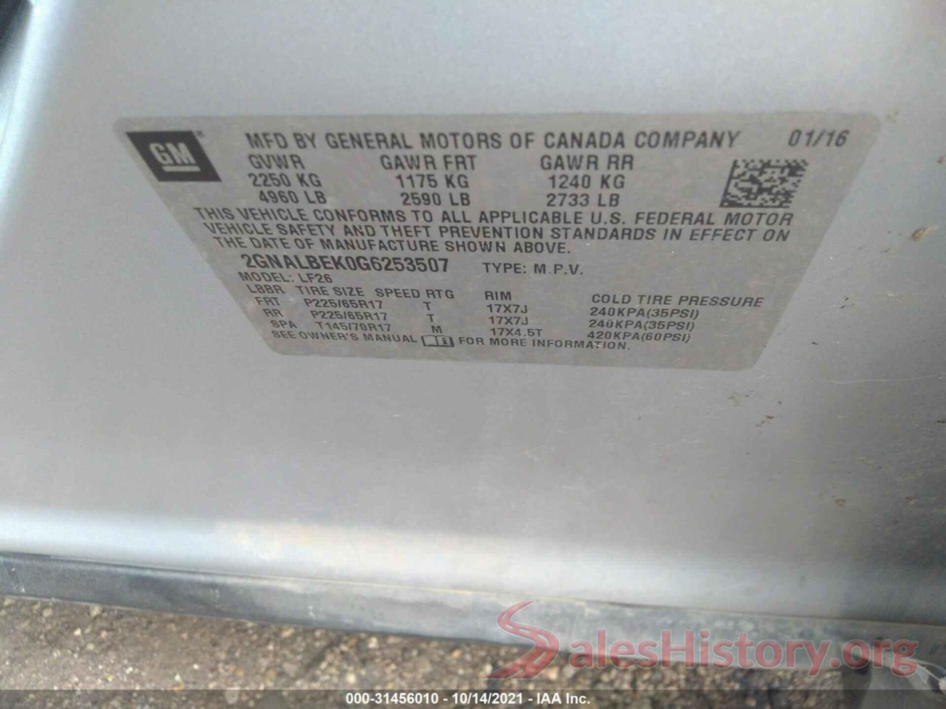 2GNALBEK0G6253507 2016 CHEVROLET EQUINOX