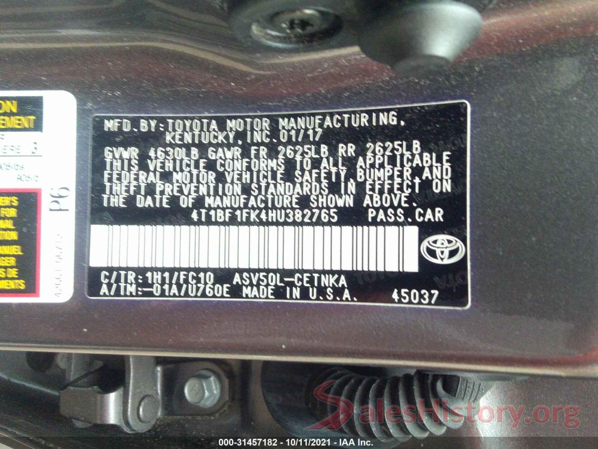 4T1BF1FK4HU382765 2017 TOYOTA CAMRY