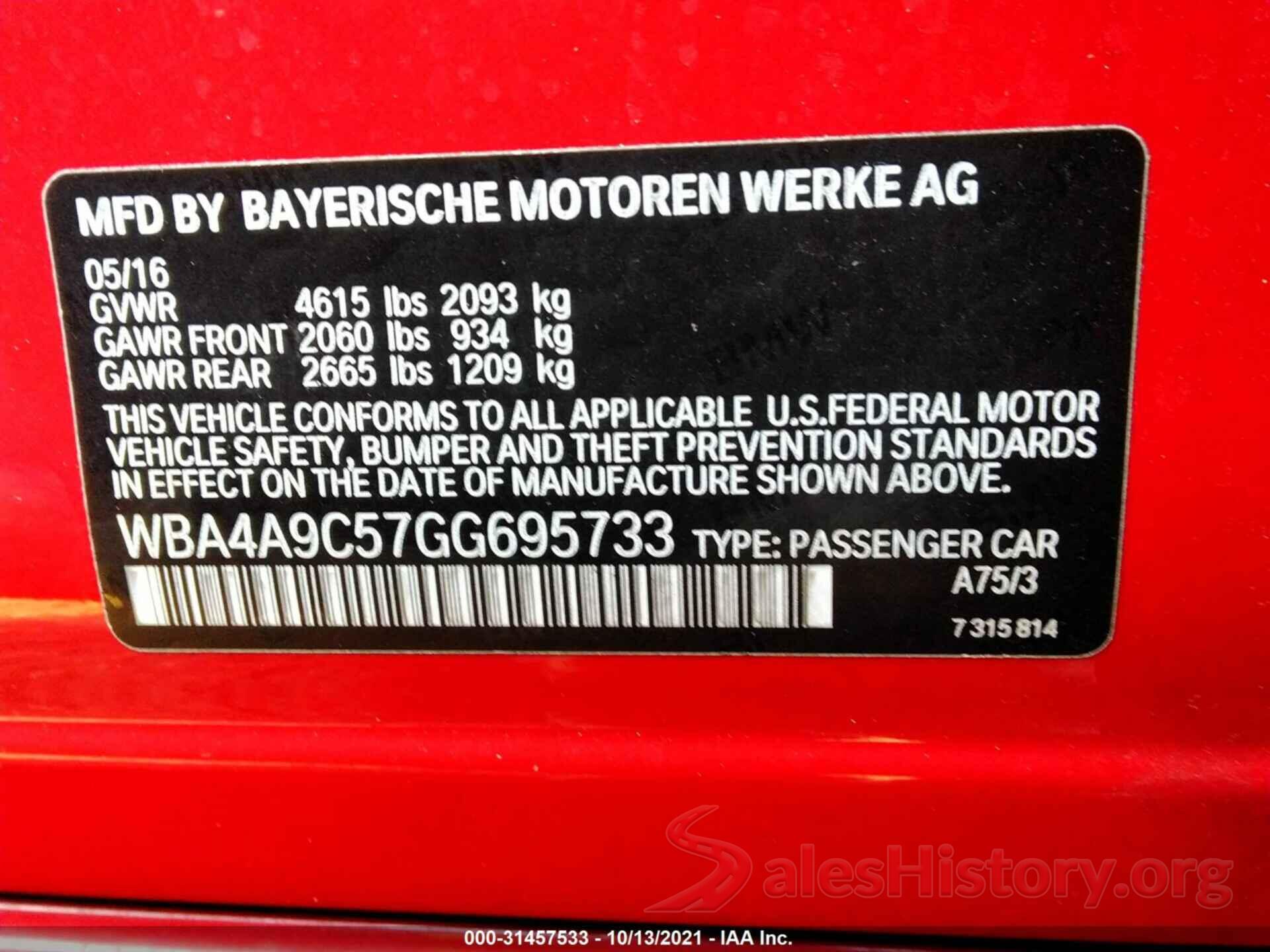 WBA4A9C57GG695733 2016 BMW 4 SERIES