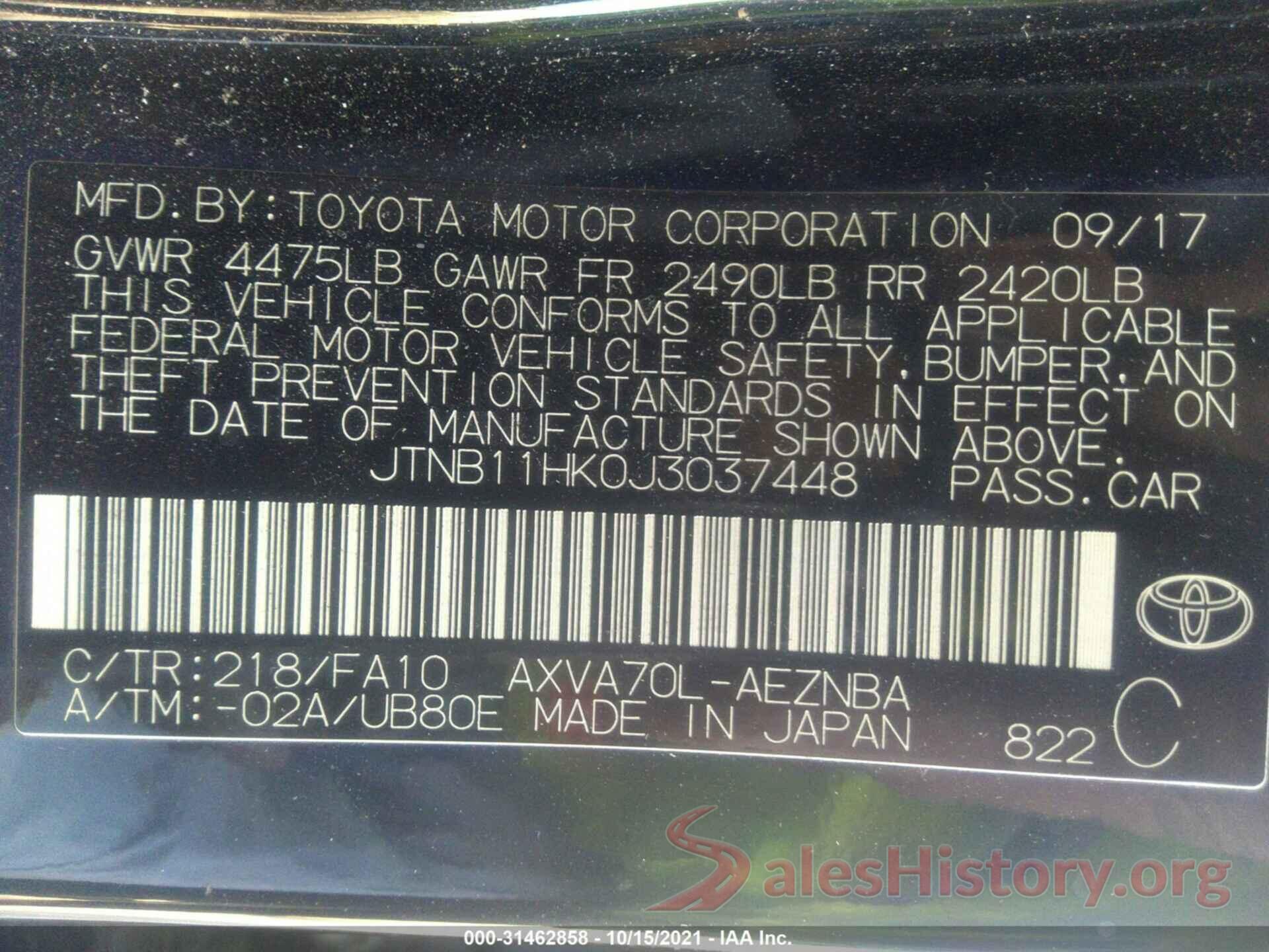 JTNB11HK0J3037448 2018 TOYOTA CAMRY