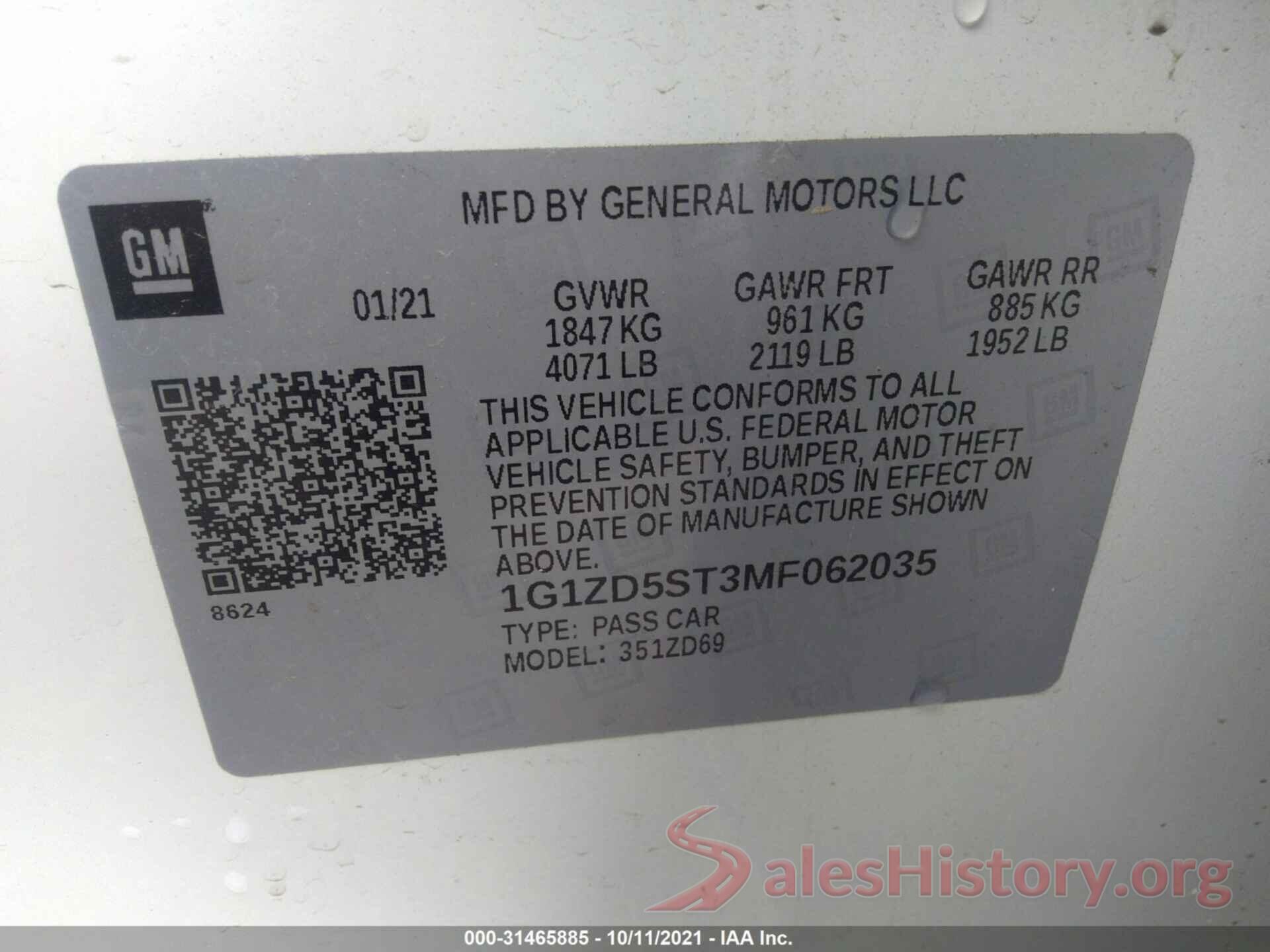 1G1ZD5ST3MF062035 2021 CHEVROLET MALIBU