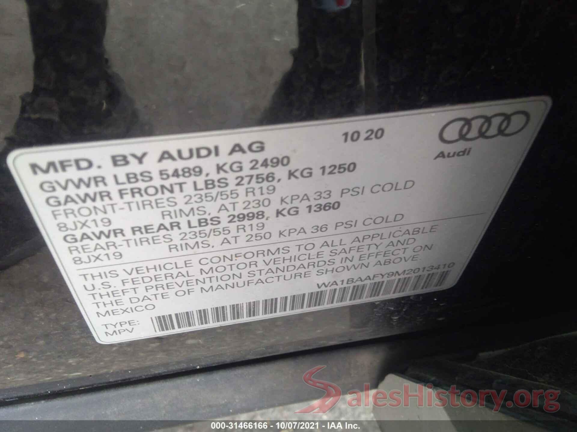 WA1BAAFY9M2013410 2021 AUDI Q5