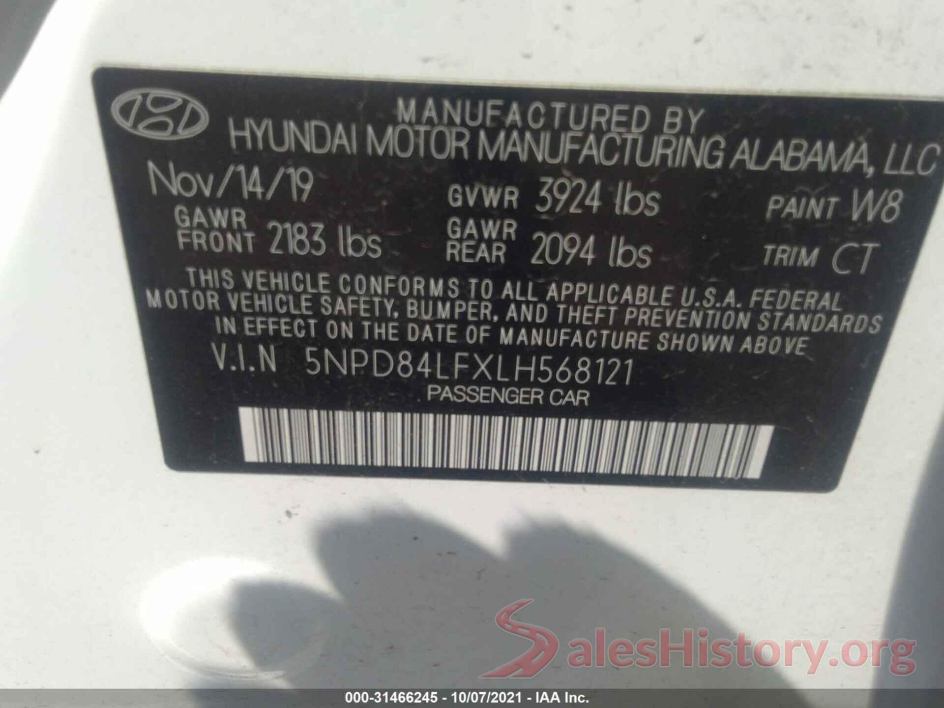 5NPD84LFXLH568121 2020 HYUNDAI ELANTRA