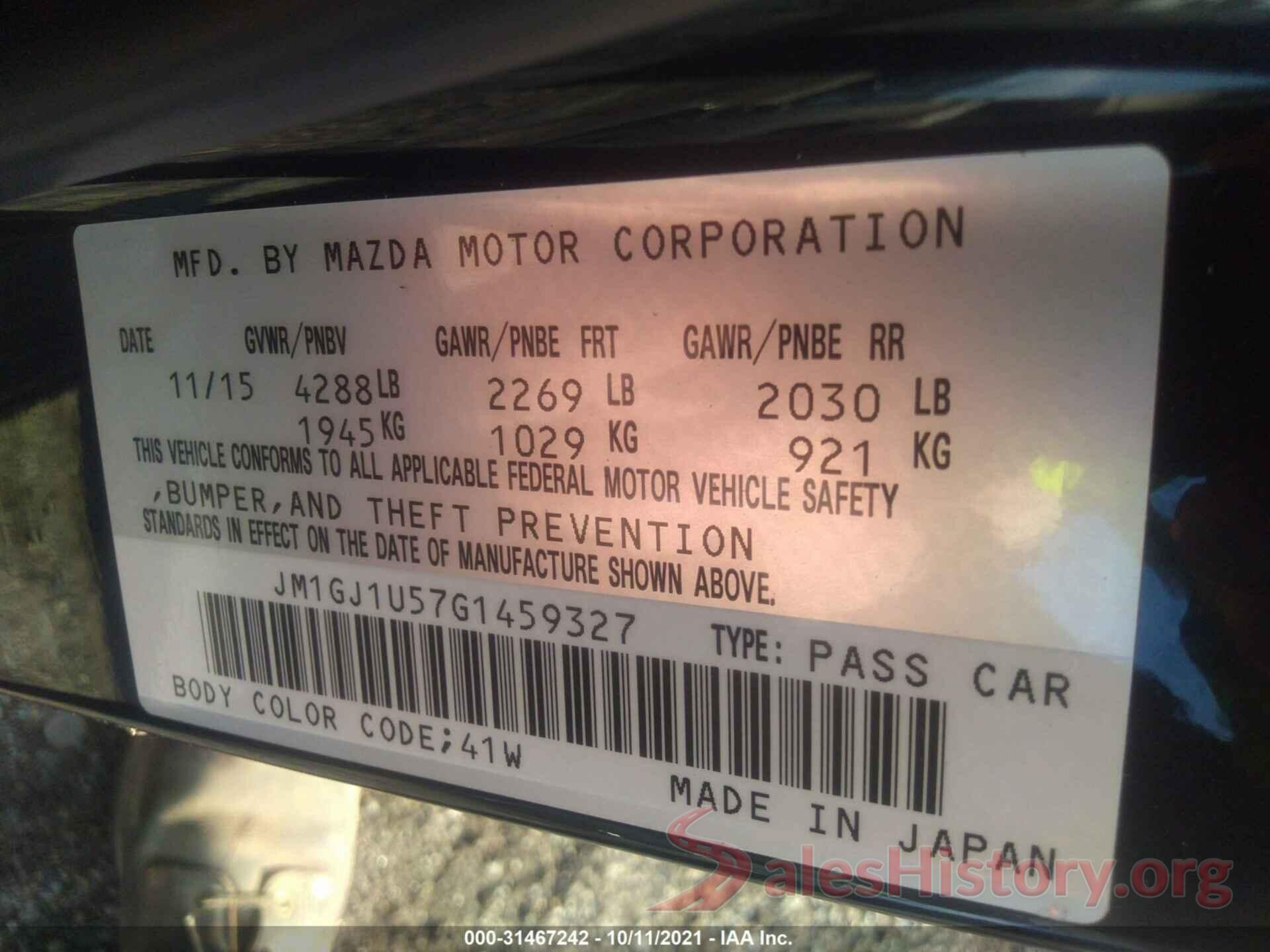 JM1GJ1U57G1459327 2016 MAZDA MAZDA6