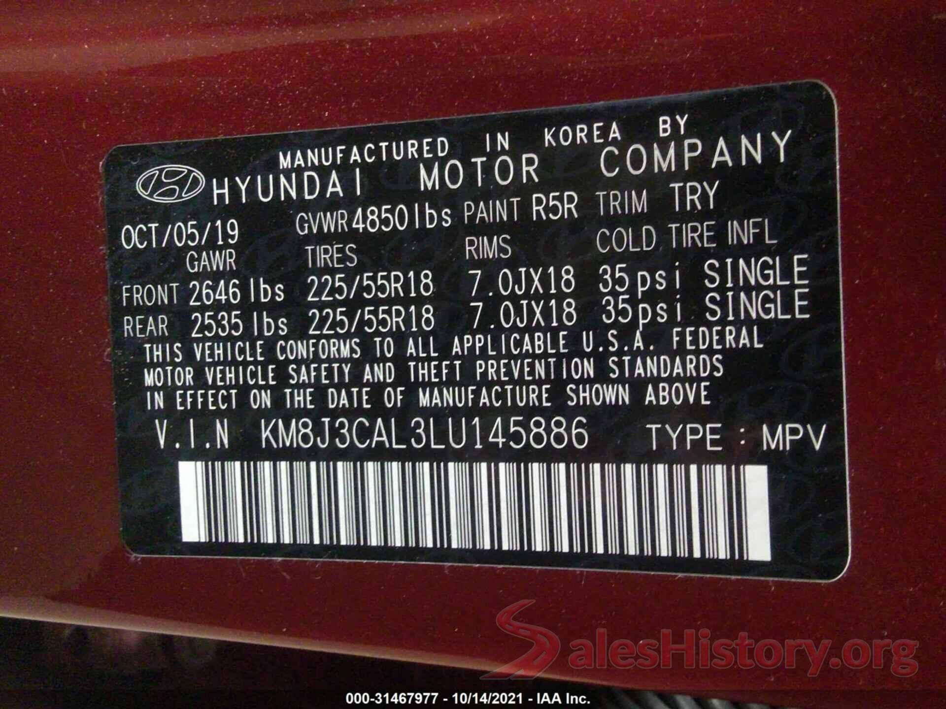 KM8J3CAL3LU145886 2020 HYUNDAI TUCSON