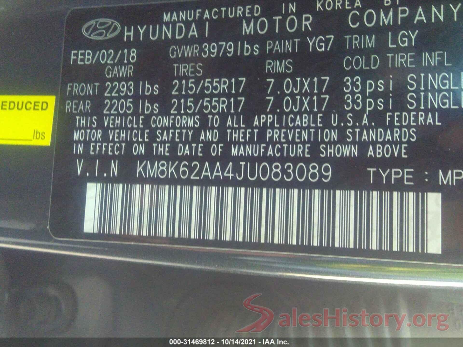 KM8K62AA4JU083089 2018 HYUNDAI KONA