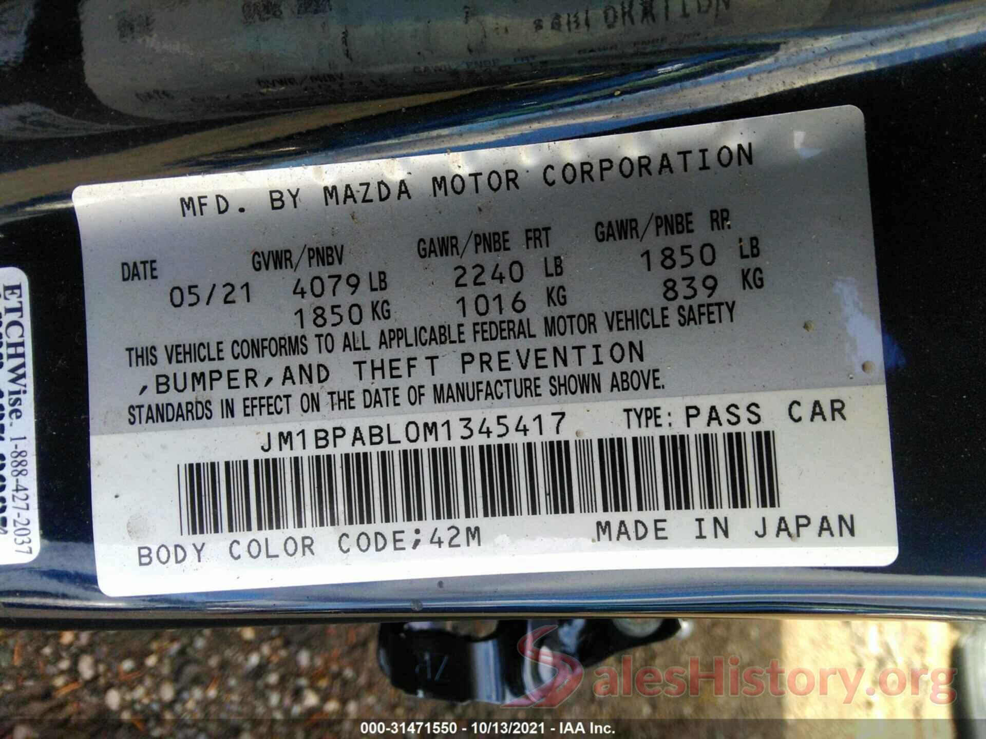 JM1BPABL0M1345417 2021 MAZDA MAZDA3 SEDAN