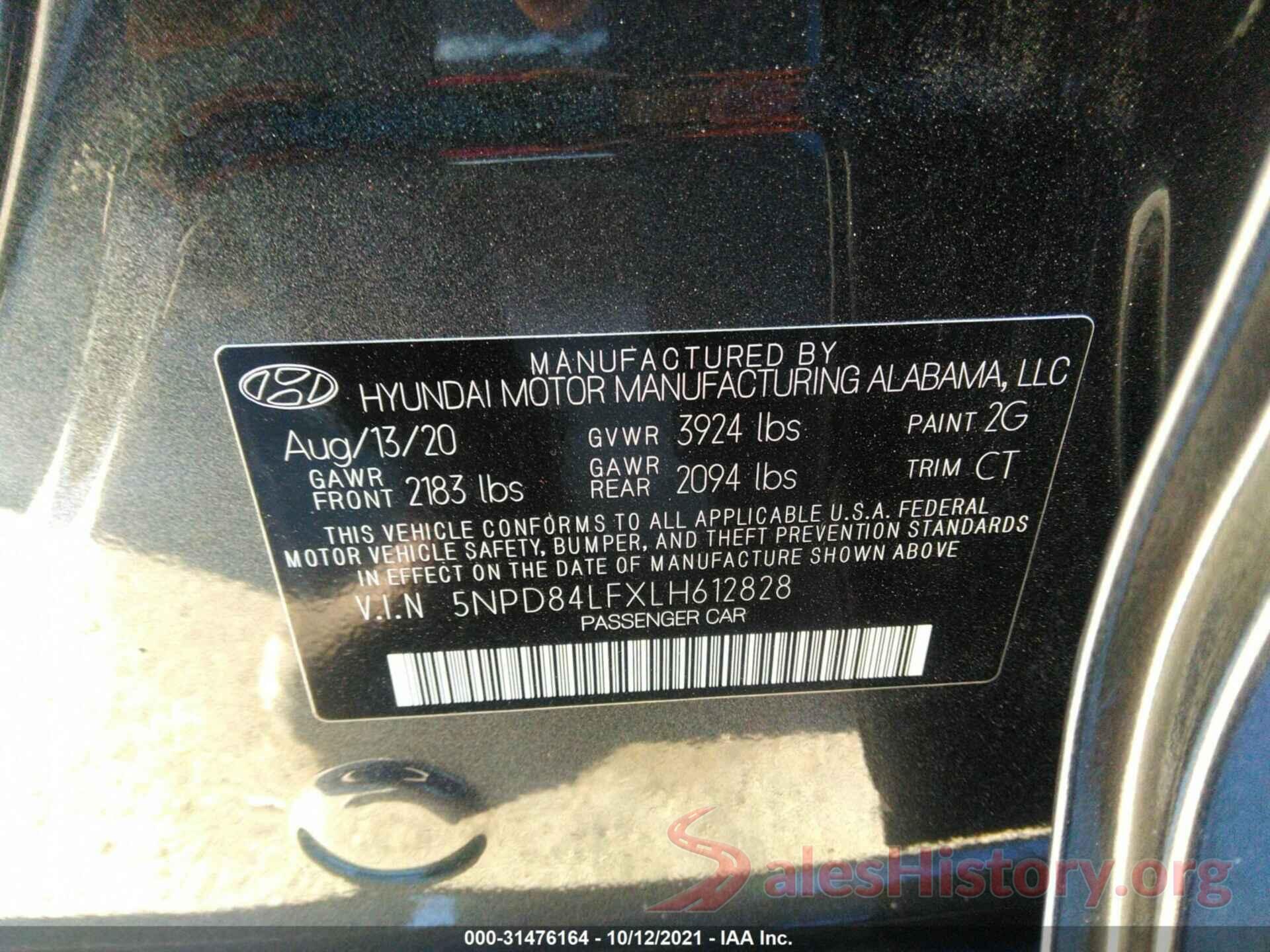 5NPD84LFXLH612828 2020 HYUNDAI ELANTRA