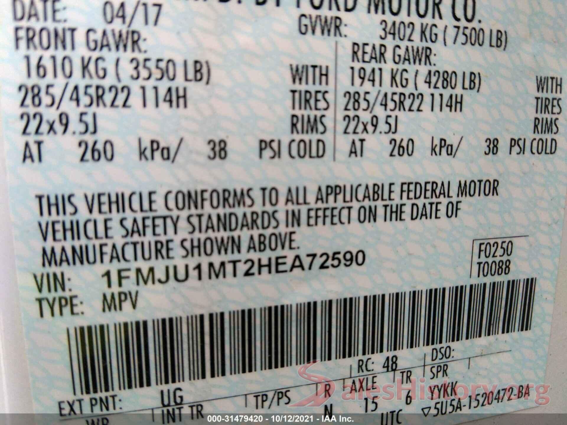 1FMJU1MT2HEA72590 2017 FORD EXPEDITION