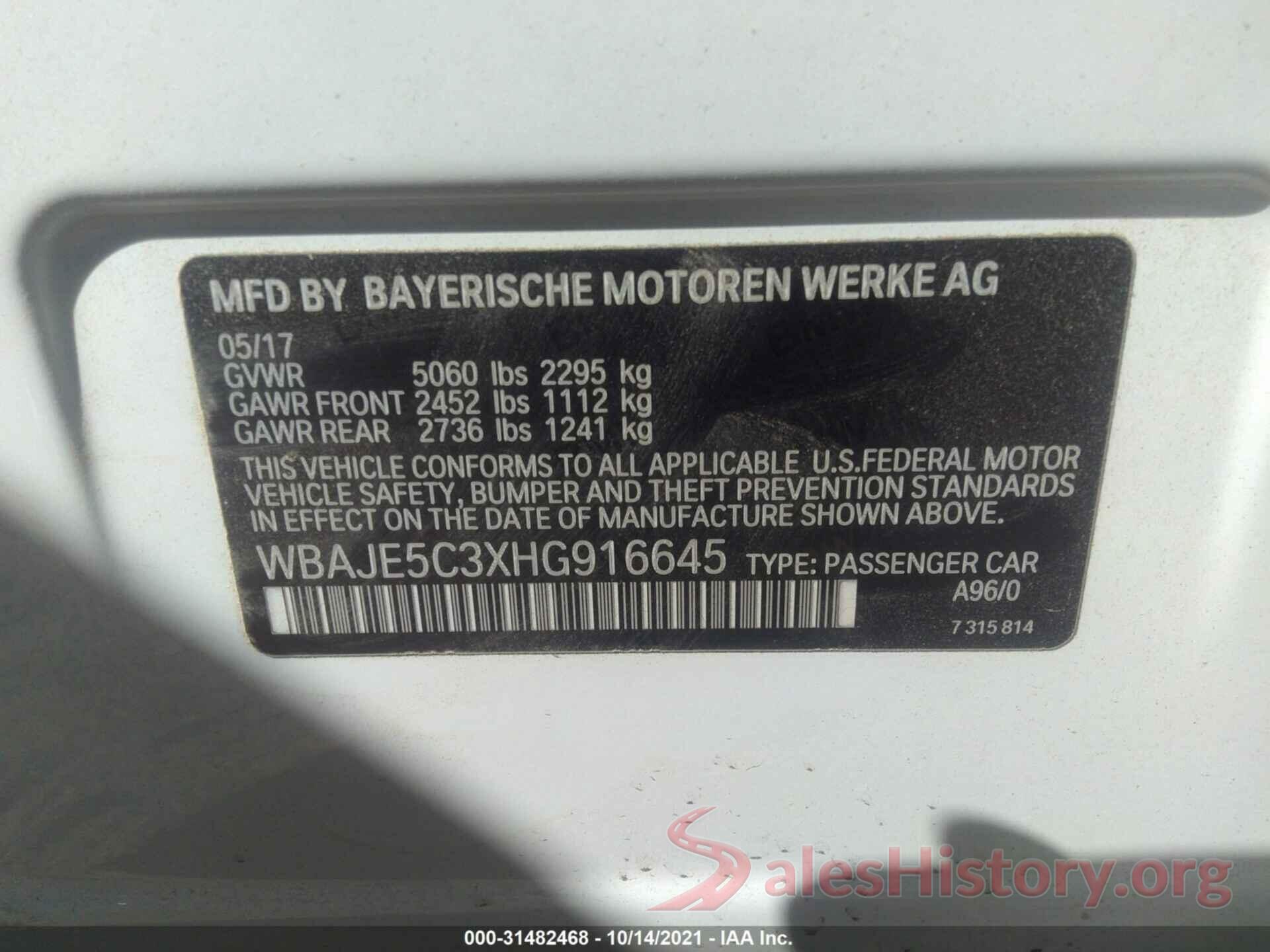 WBAJE5C3XHG916645 2017 BMW 5 SERIES