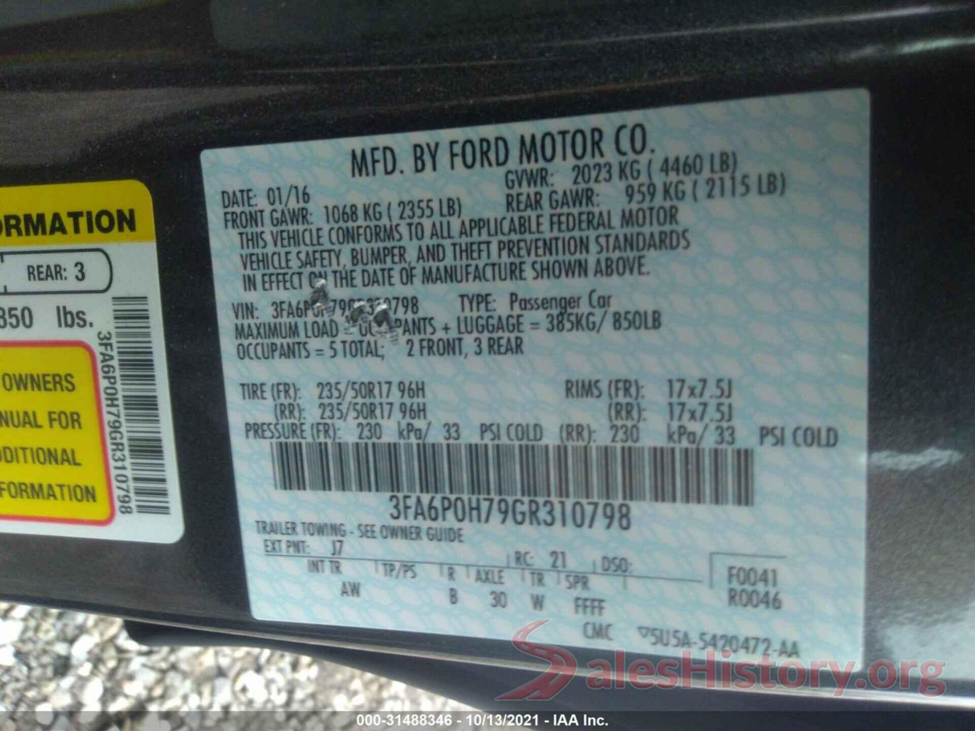 3FA6P0H79GR310798 2016 FORD FUSION