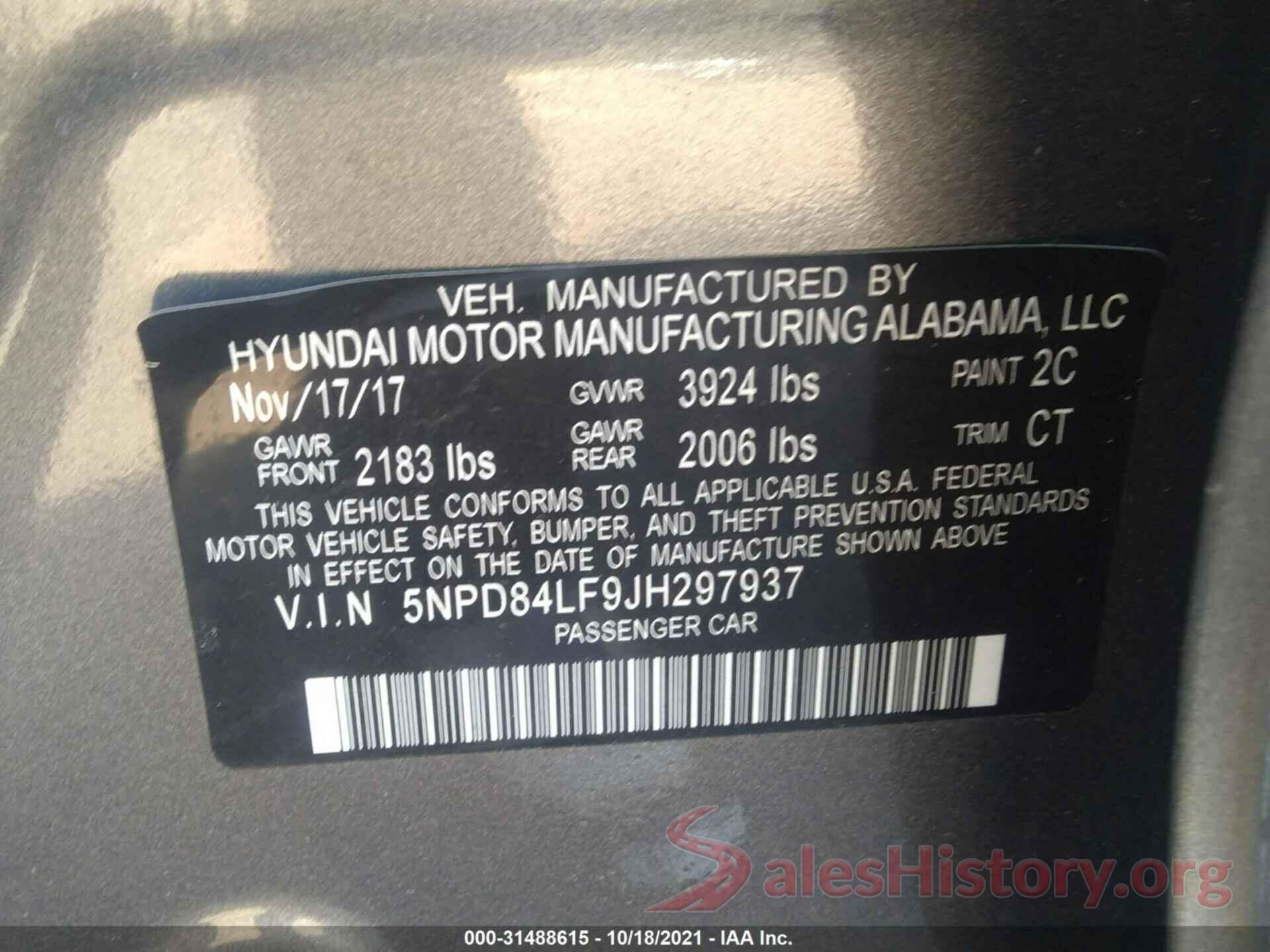 5NPD84LF9JH297937 2018 HYUNDAI ELANTRA