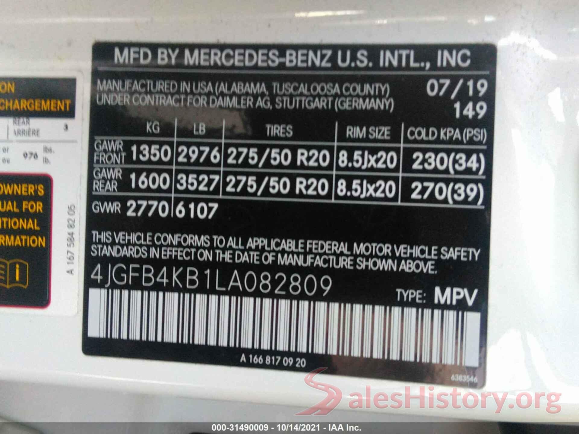 4JGFB4KB1LA082809 2020 MERCEDES-BENZ GLE