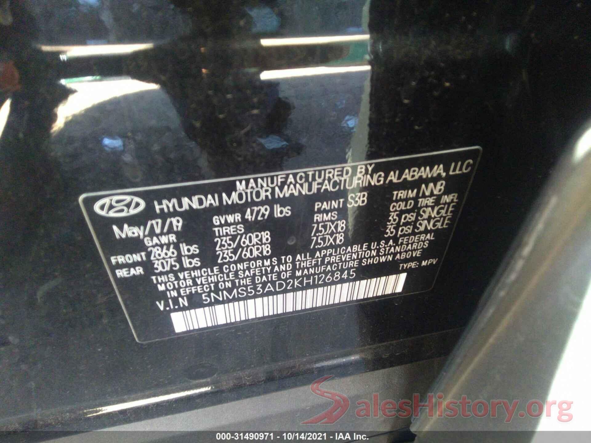 5NMS53AD2KH126845 2019 HYUNDAI SANTA FE