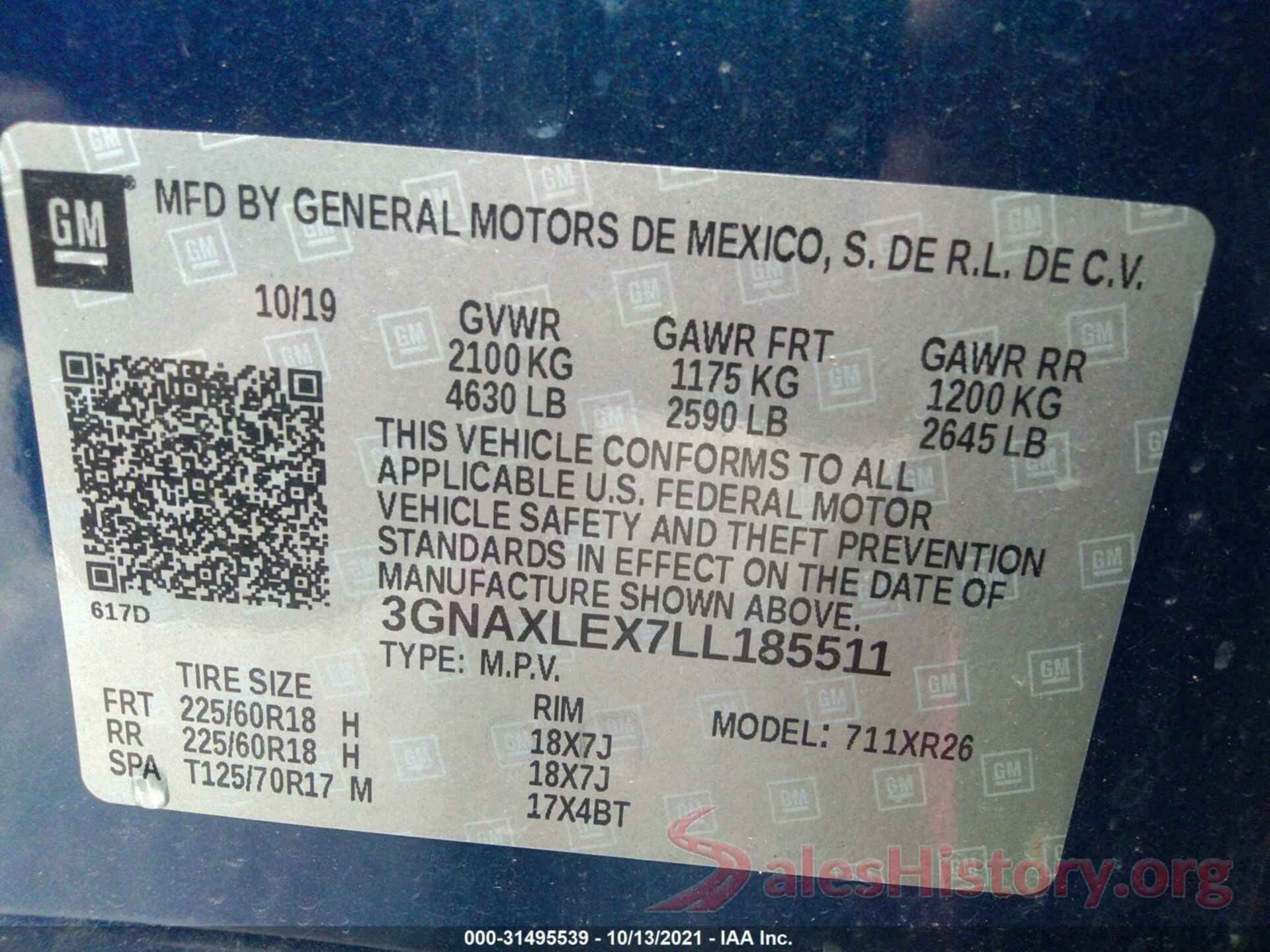 3GNAXLEX7LL185511 2020 CHEVROLET EQUINOX