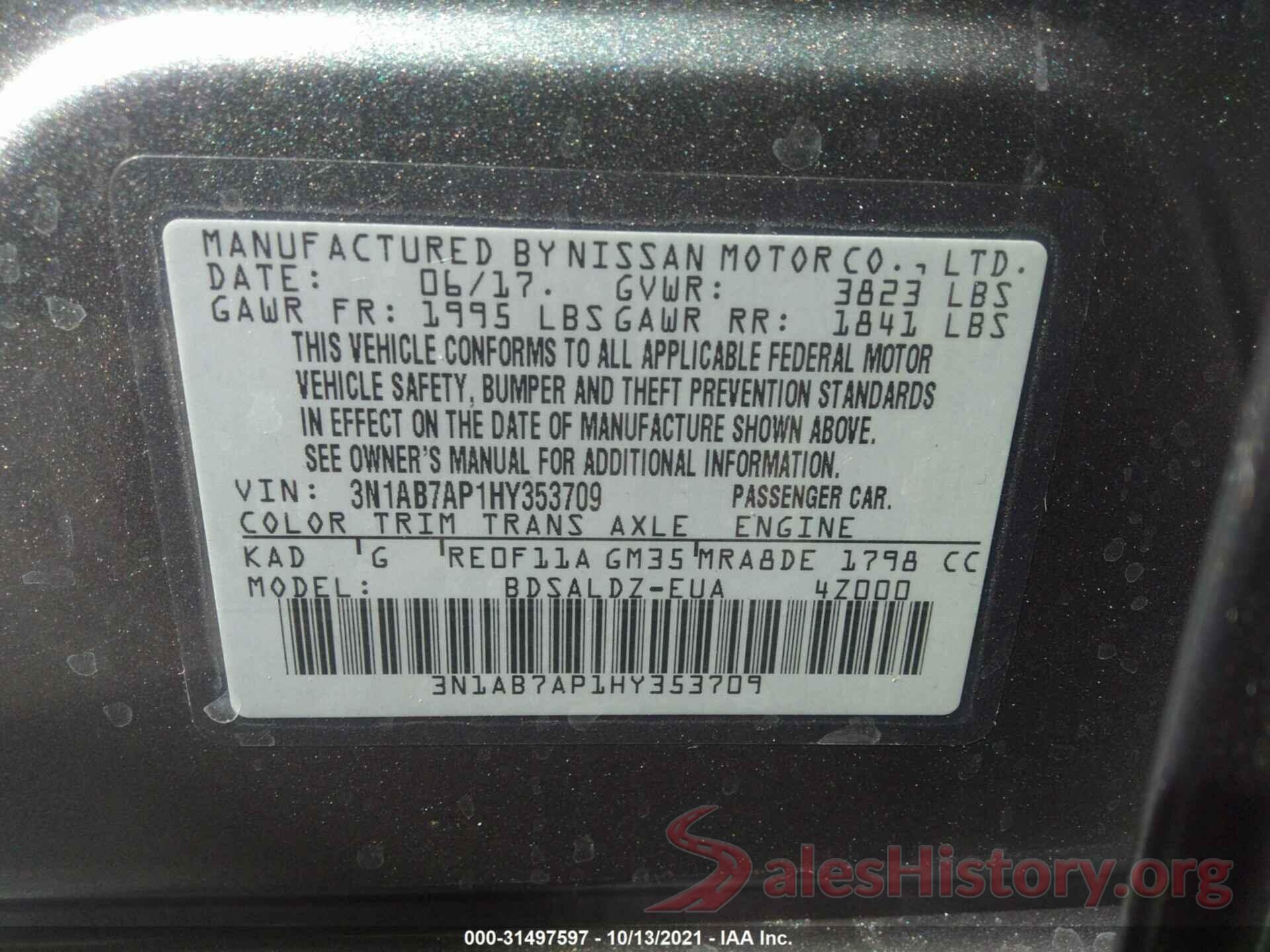 3N1AB7AP1HY353709 2017 NISSAN SENTRA