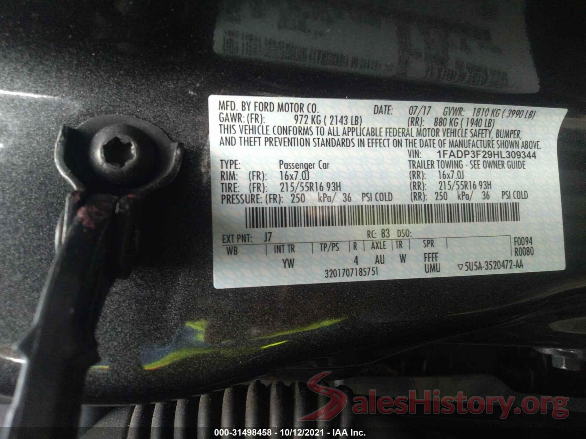 1FADP3F29HL309344 2017 FORD FOCUS