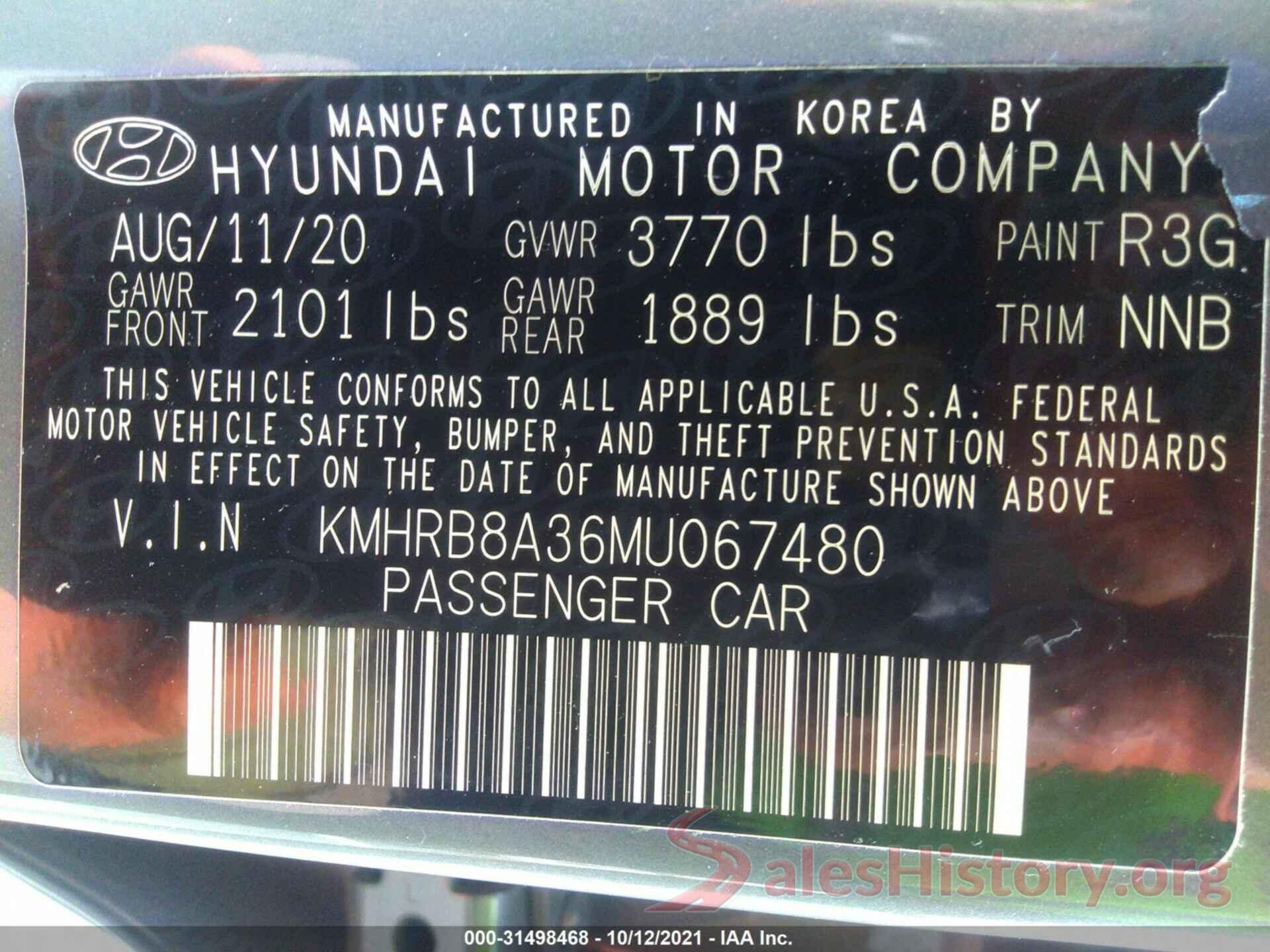 KMHRB8A36MU067480 2021 HYUNDAI VENUE