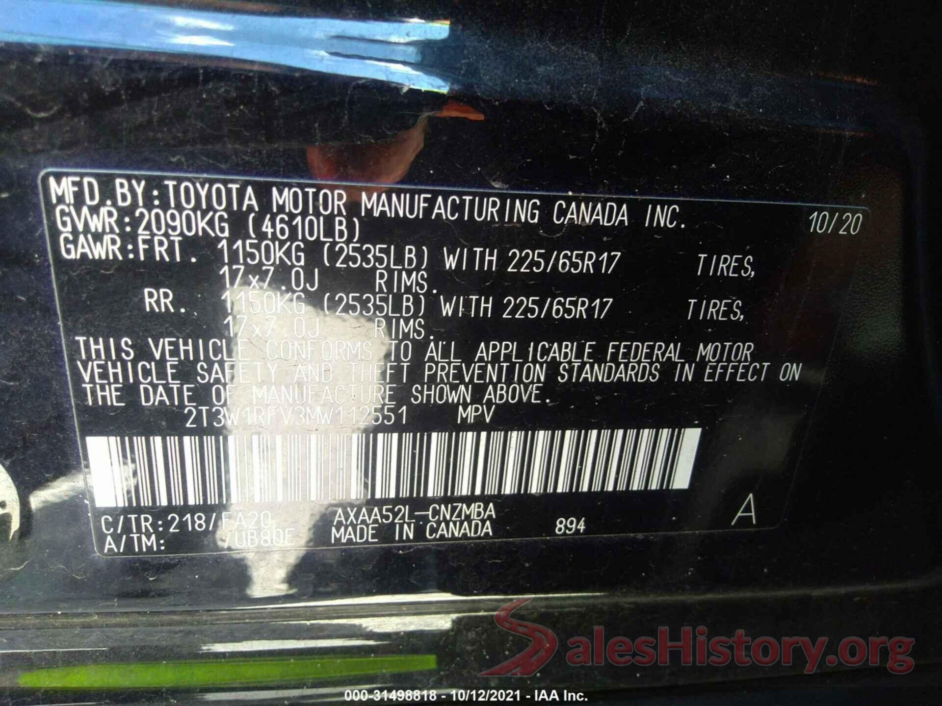 2T3W1RFV3MW112551 2021 TOYOTA RAV4