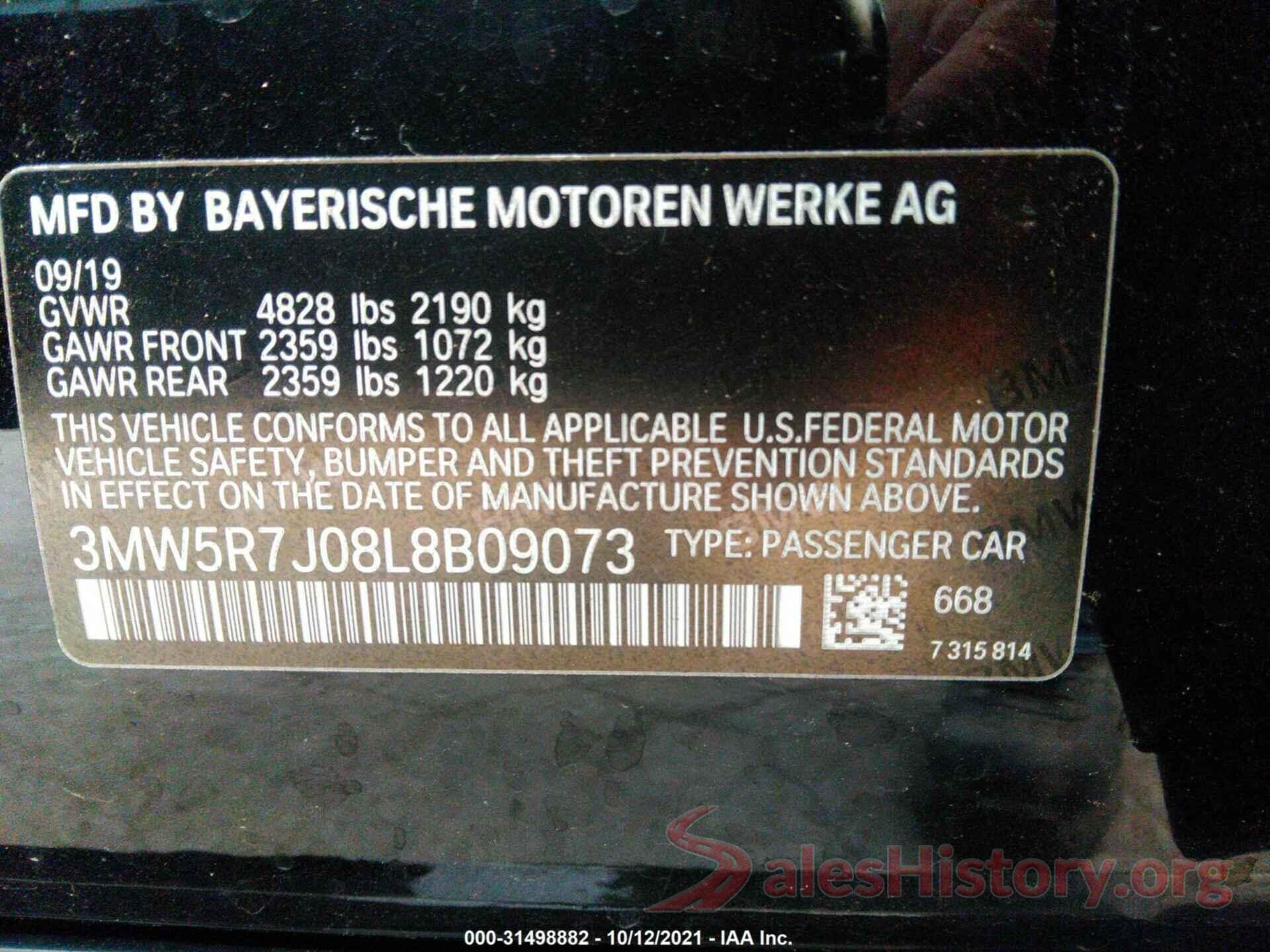 3MW5R7J08L8B09073 2020 BMW 3 SERIES