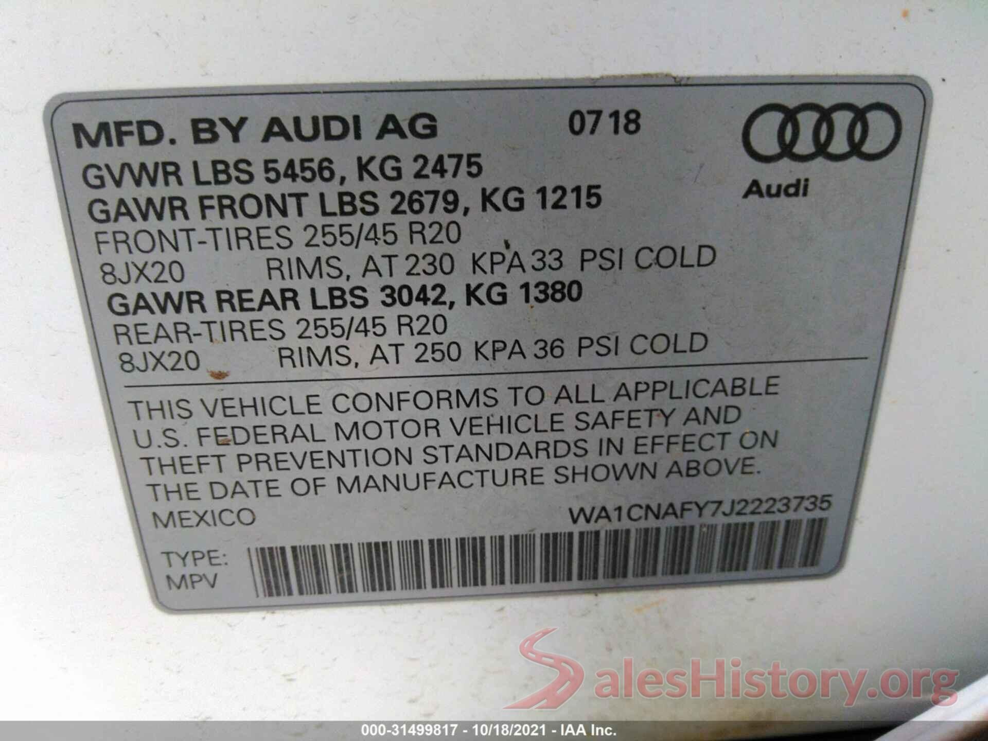 WA1CNAFY7J2223735 2018 AUDI Q5