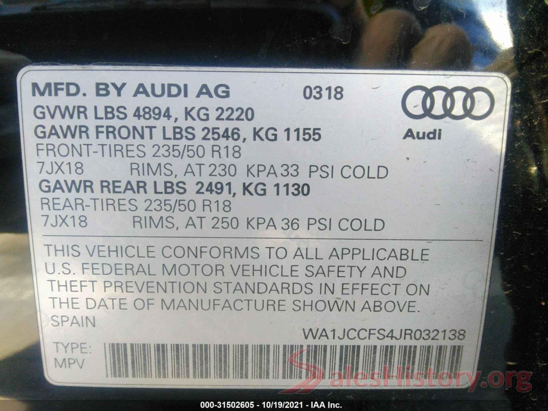 WA1JCCFS4JR032138 2018 AUDI Q3