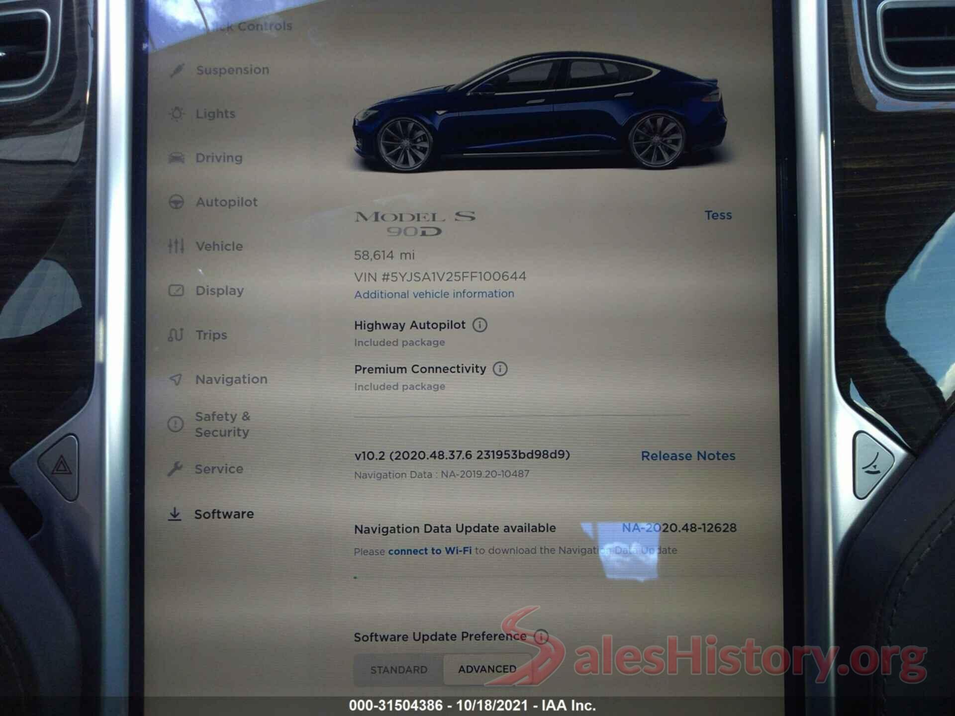 5YJSA1V25FF100644 2015 TESLA MODEL S