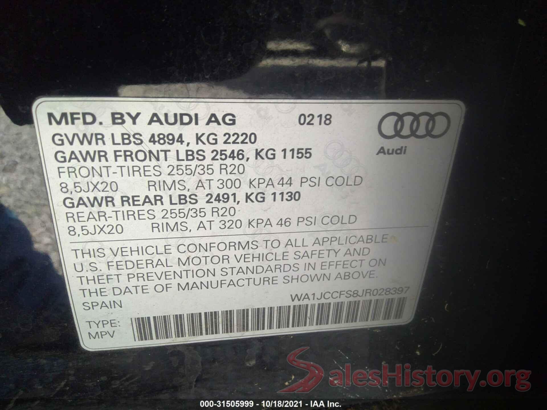 WA1JCCFS8JR028397 2018 AUDI Q3