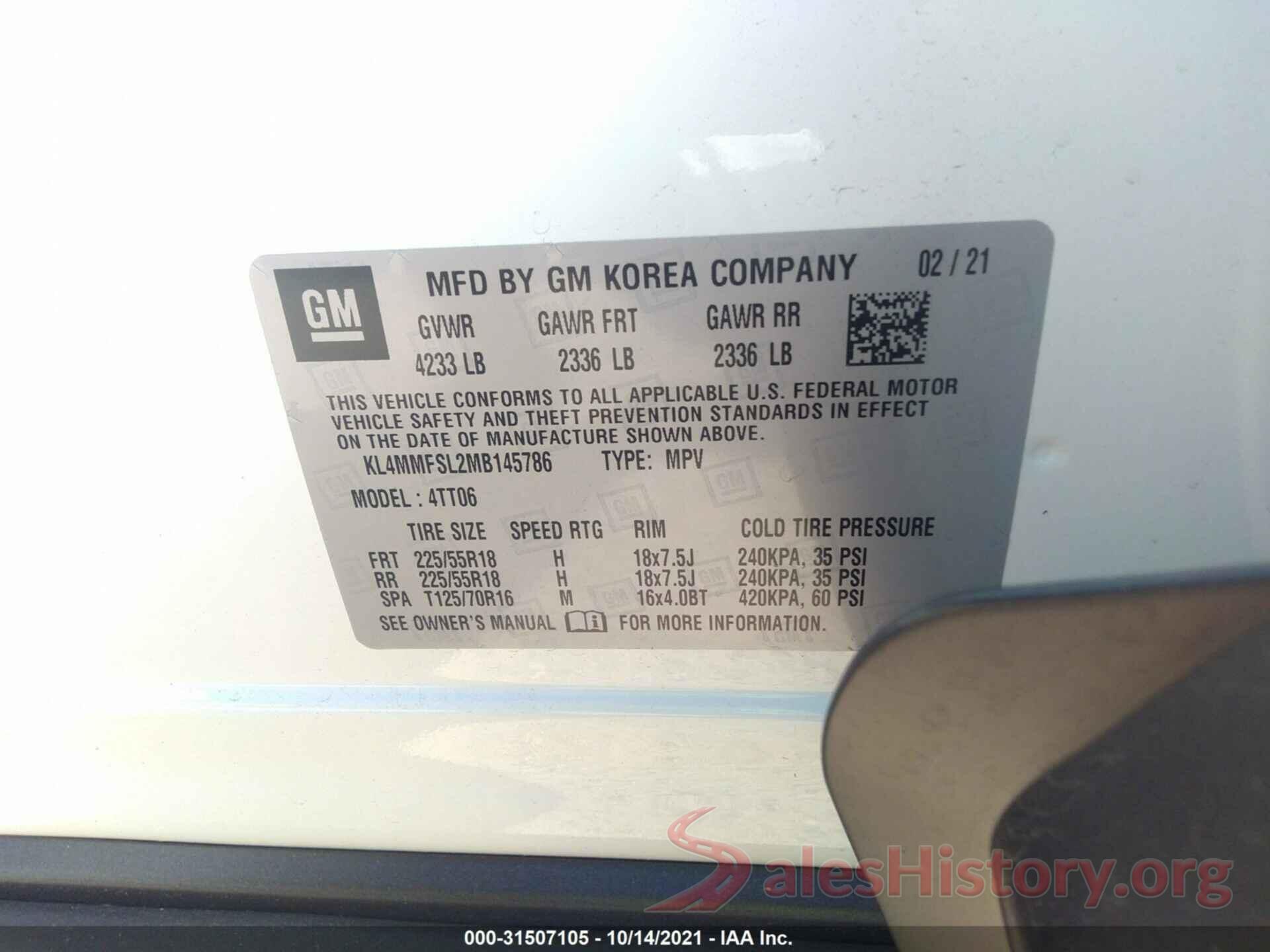 KL4MMFSL2MB145786 2021 BUICK ENCORE GX