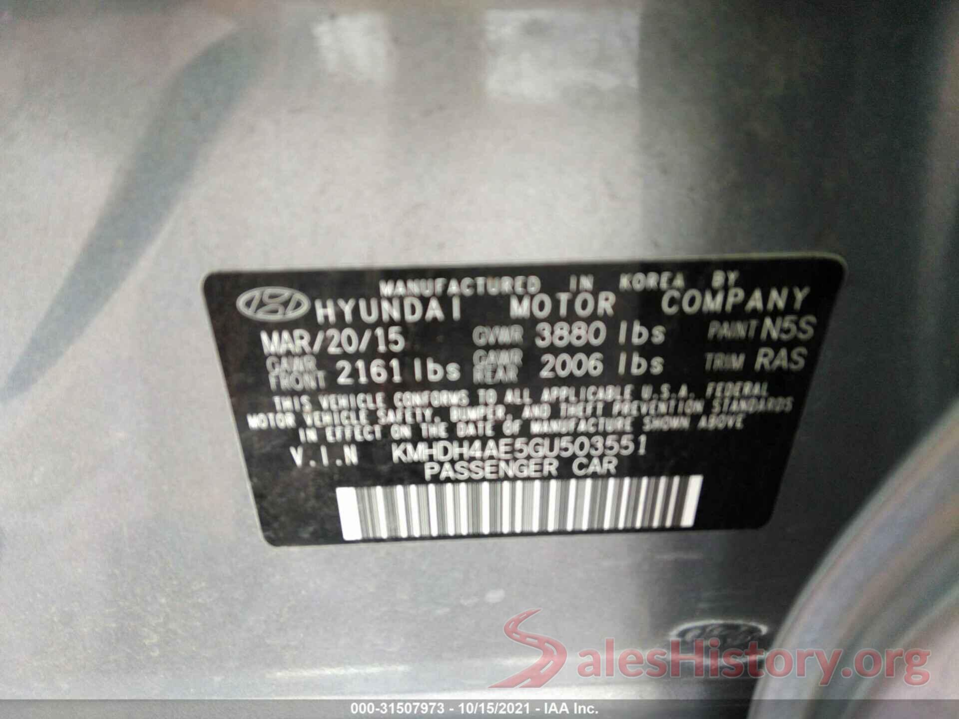 KMHDH4AE5GU503551 2016 HYUNDAI ELANTRA