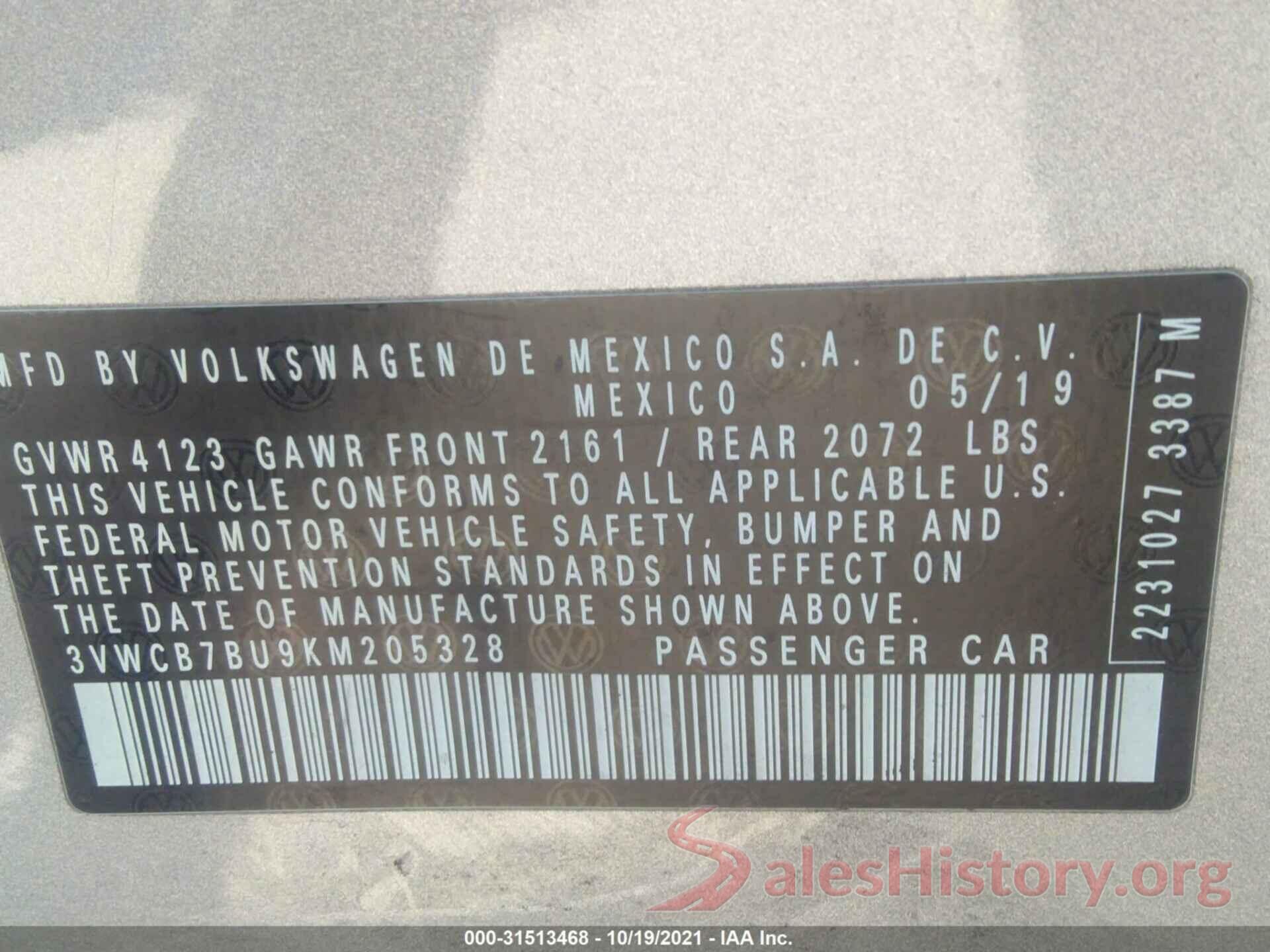 3VWCB7BU9KM205328 2019 VOLKSWAGEN JETTA