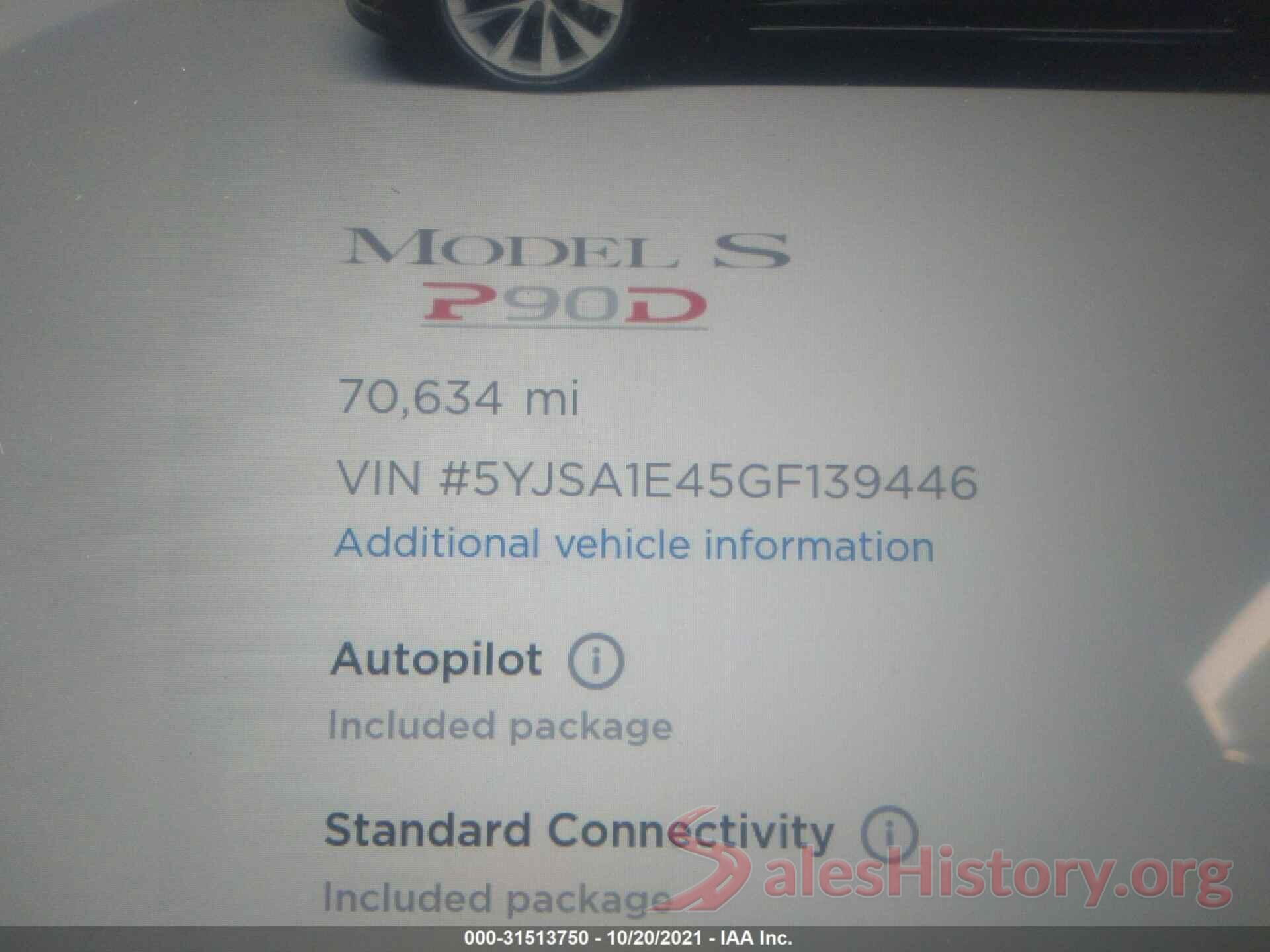 5YJSA1E45GF139446 2016 TESLA MODEL S